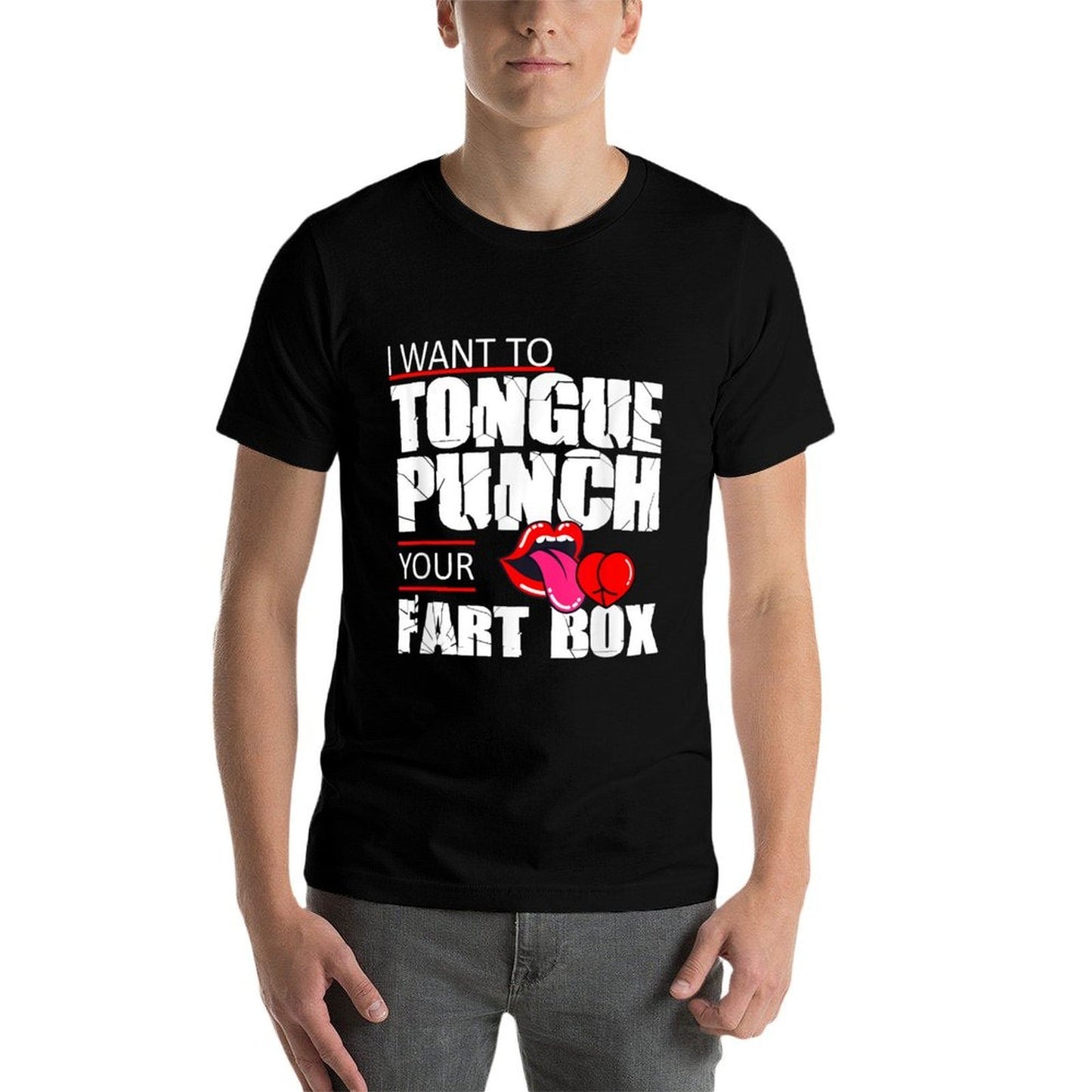 Tongue Fart Box Punch Funny Word Pun Humor Sarcasm Joke Gag Ribbed Collar T-Shirt