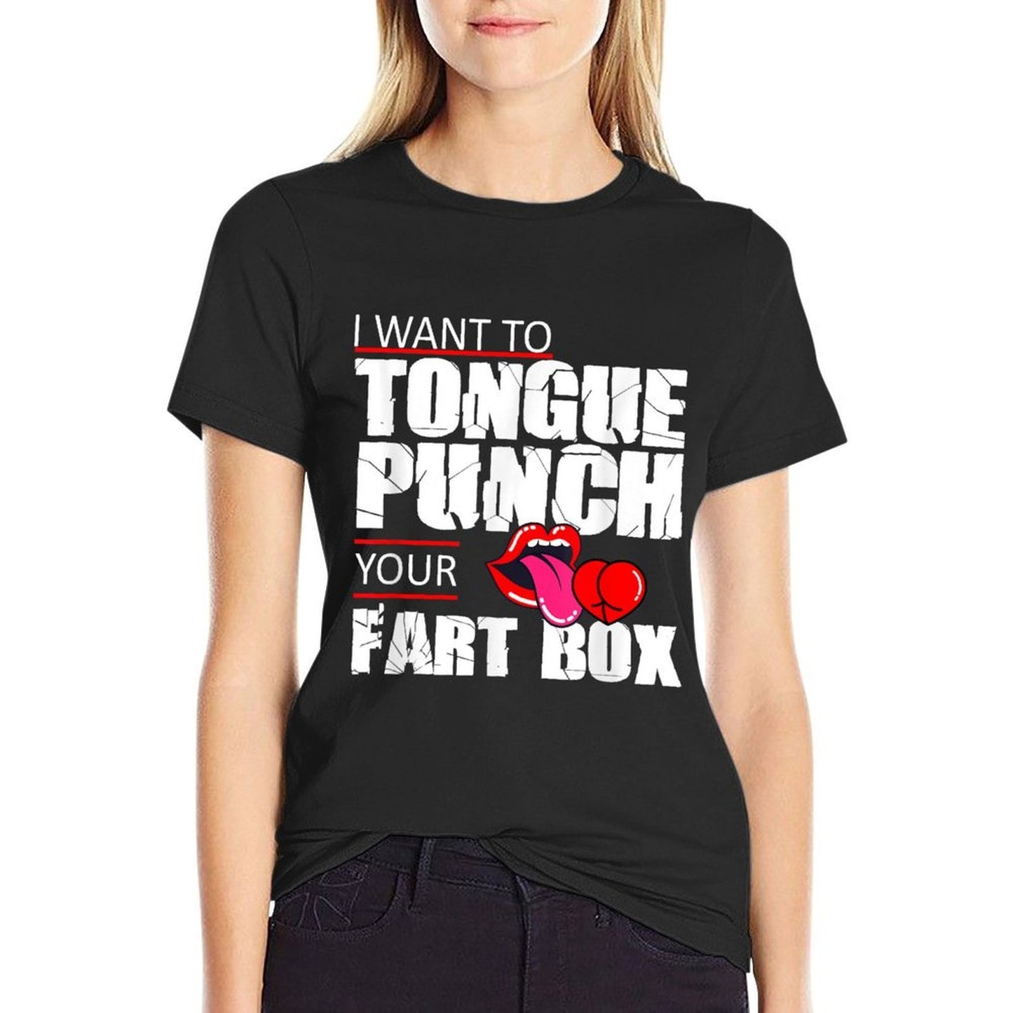 Tongue Fart Box Punch Funny Word Pun Humor Sarcasm Joke Gag Ribbed Collar T-Shirt