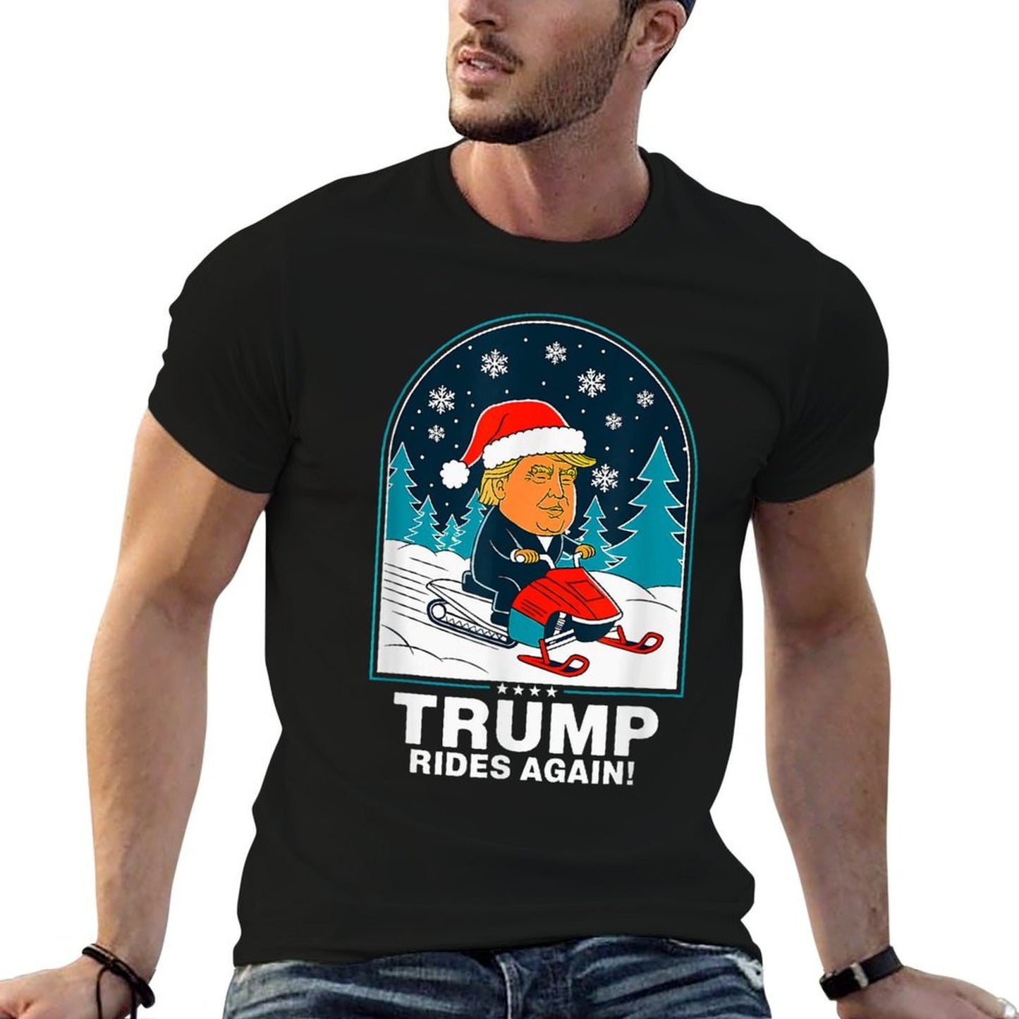 Funny Trump Rides Again Snowmobile Fun Winter Affordable Price T-Shirt