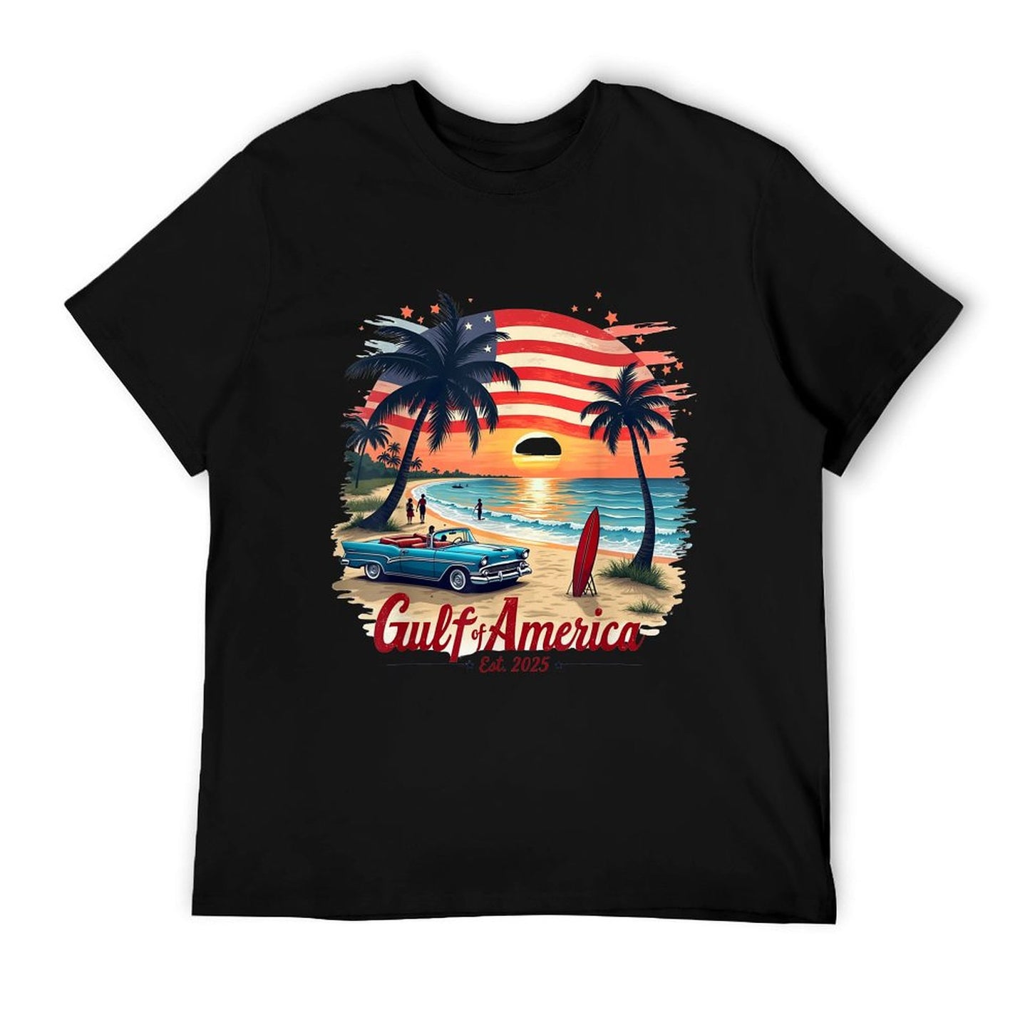 Gulf Retro Of America Est 2025 USA American Flag Men Women Ribbed Collar T-Shirt