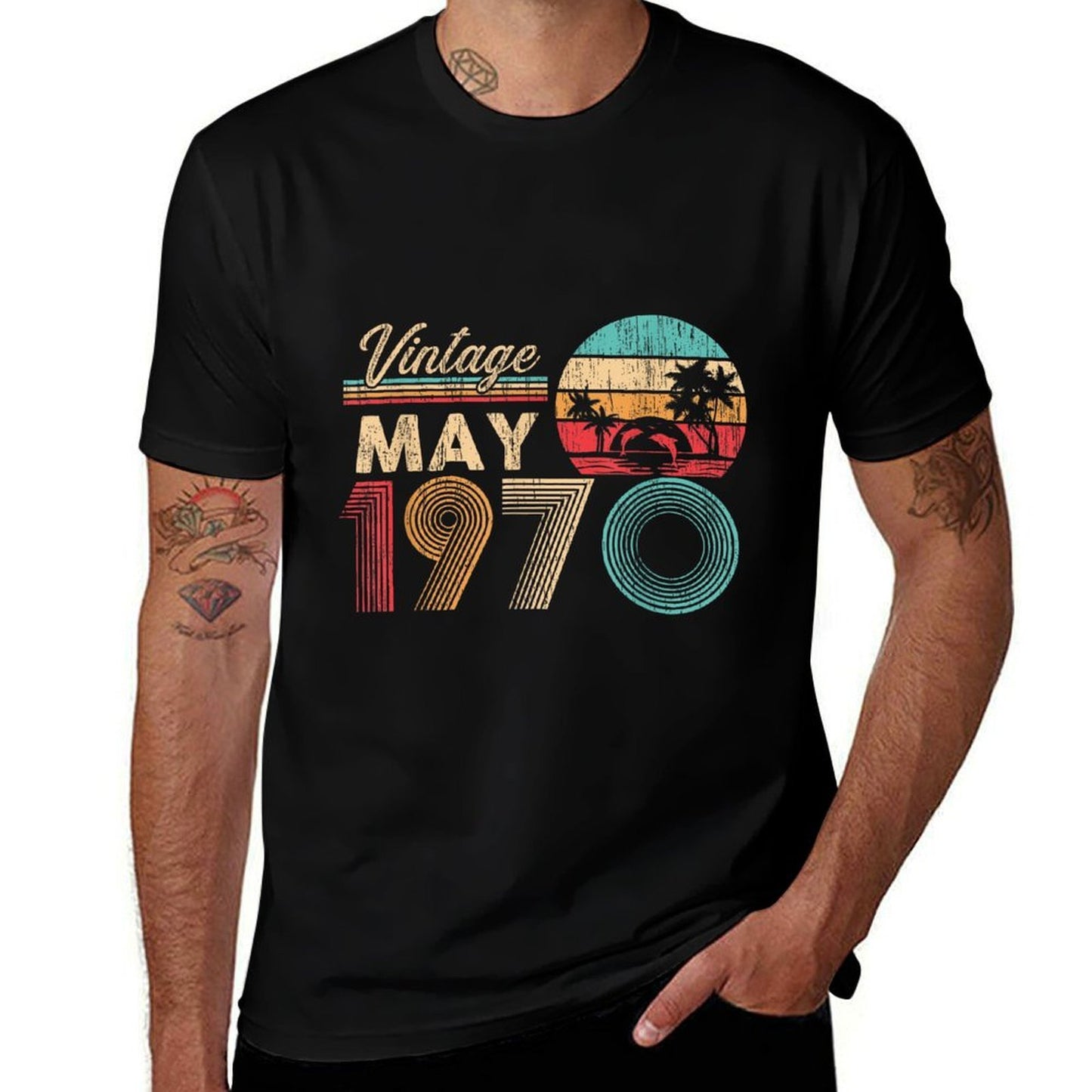 Vintage Legend Since May 1970 Retro 50th Birthday Ribbed Collar T-Shirt
