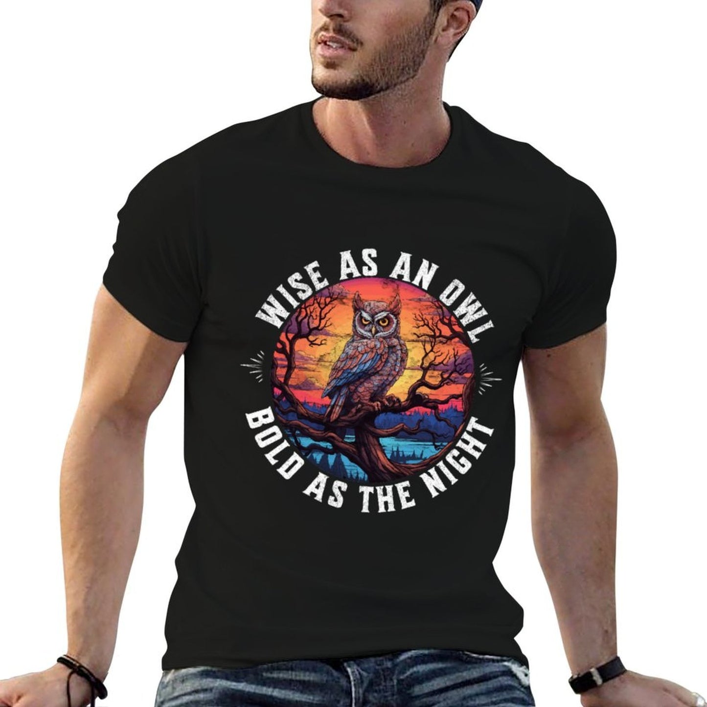 Wise As An Owl Bold As The Night Majestic Twilight Wisdom Graphic-printed T-Shirt