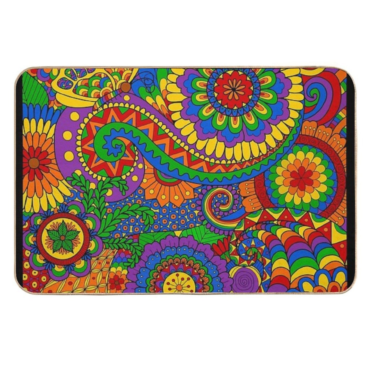 Happy Hippy Psychedelic Rainbow Design Long-Lasting Bath Mat