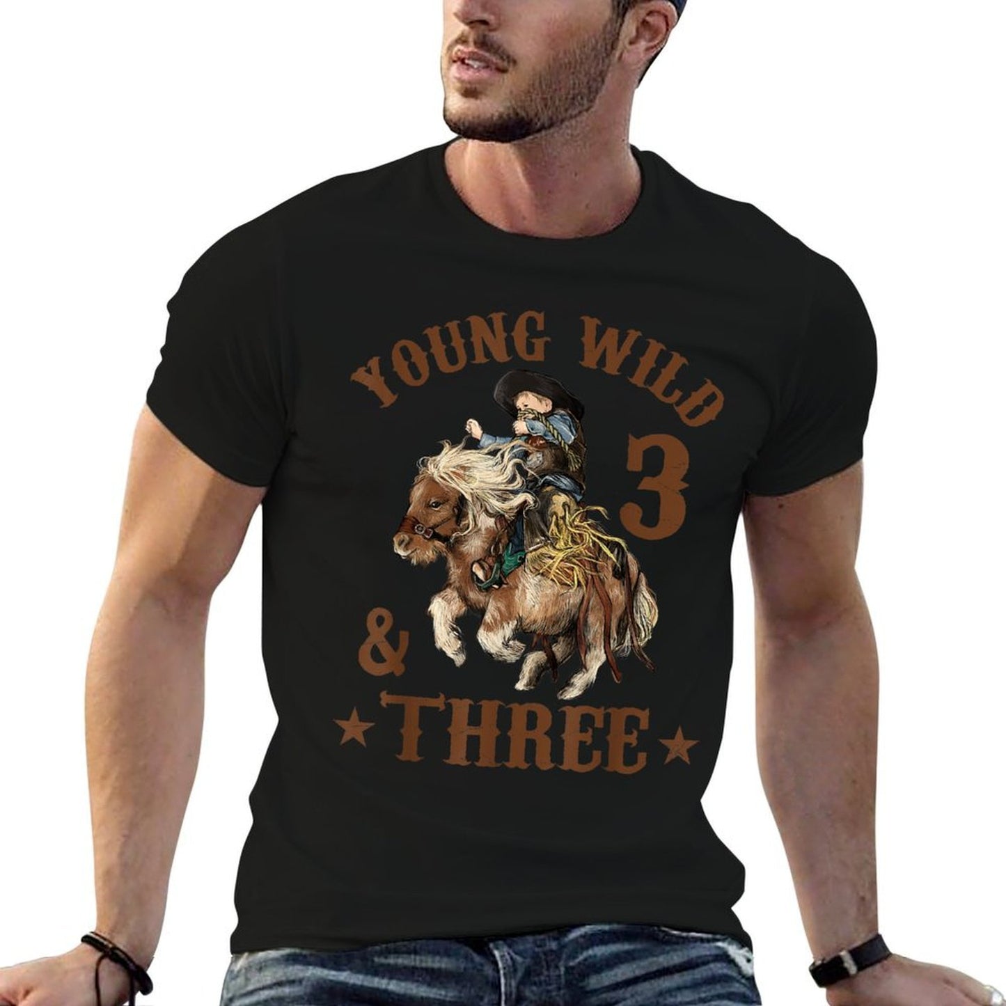 Young Wild And Three Cowboy 3rd Birthday Boy 3 Years Old Vintage-inspired T-Shirt