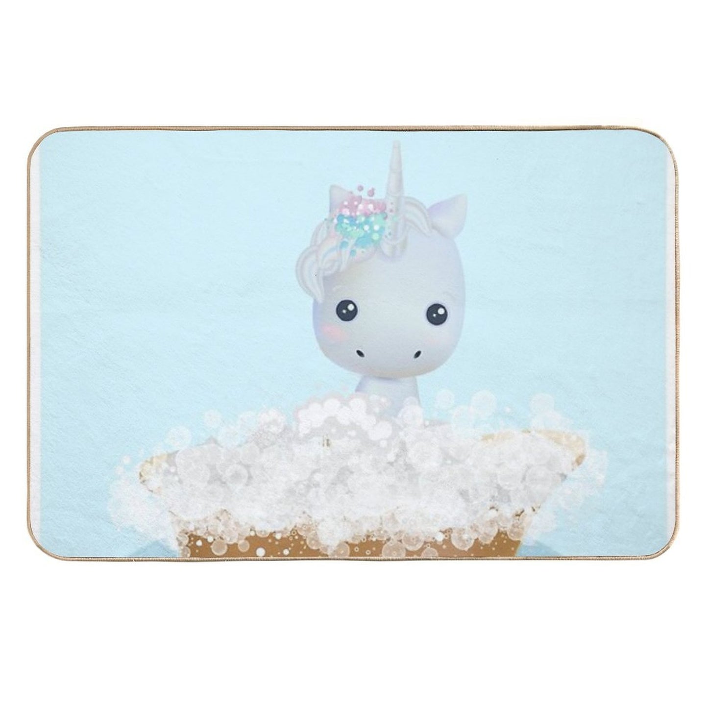 Cute Baby Unicorn in A Bathtub, Boys Bathroom Print, Safari Baby Animals in Tub, Whimsy Animal, Kids Bathroom Art Eco-Friendly Bath Mat