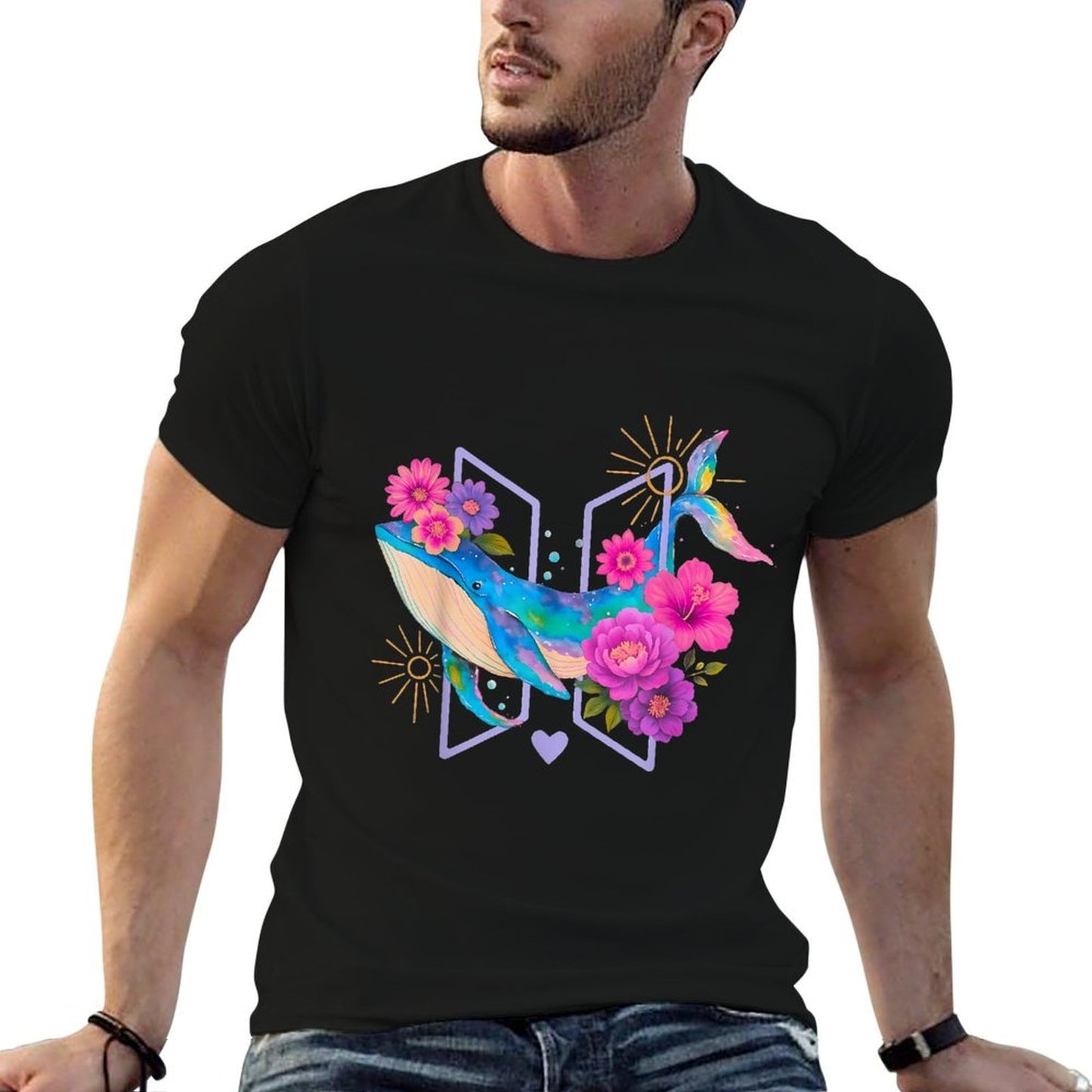 Orca With Floral Funny Graphic For Summer Girl Women Kids Odor-resistant T-Shirt