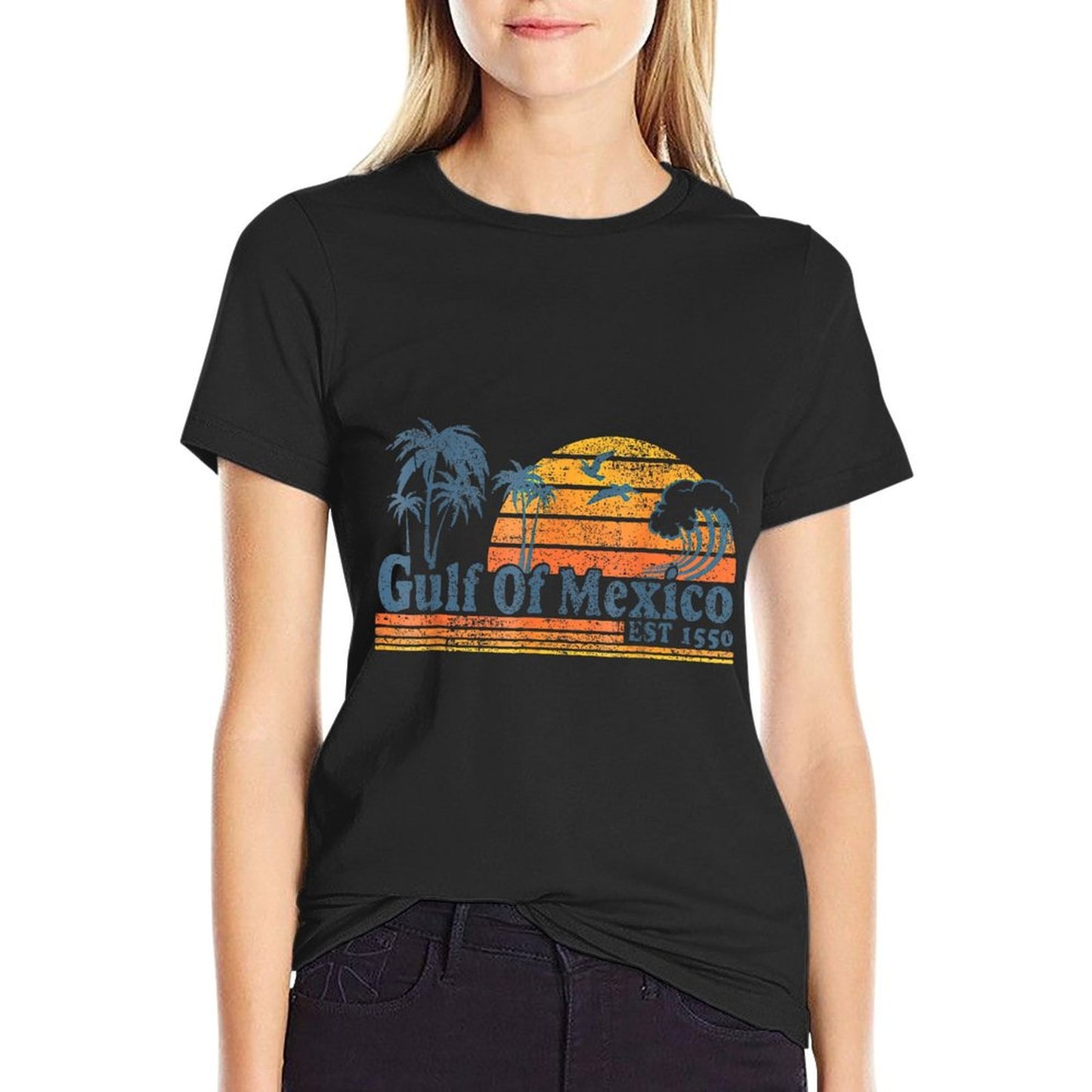 Retro Gulf Of USA America Est 1550 American Flag Gulf Mexico Polyester Blend T-Shirt