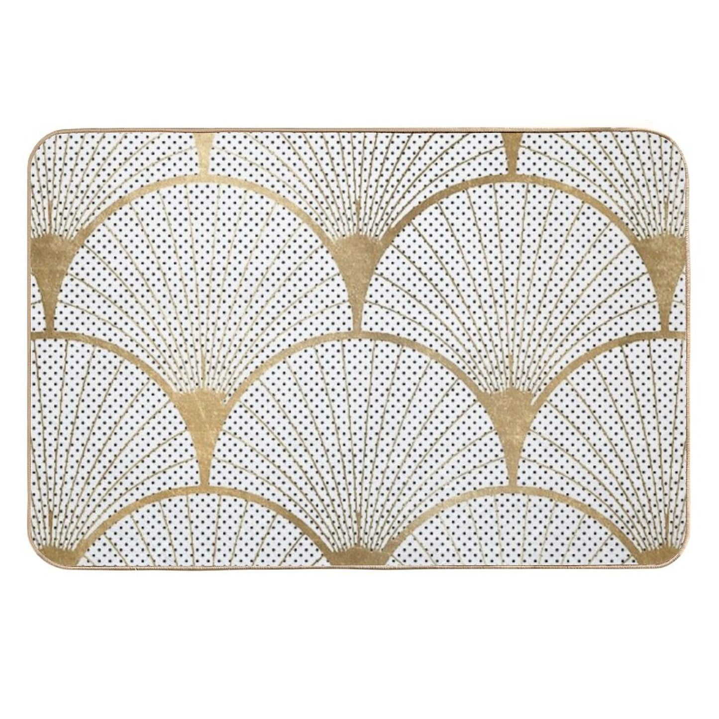 Art Deco Pattern - Golden Polkadot Fans Easy To Clean Bath Mat