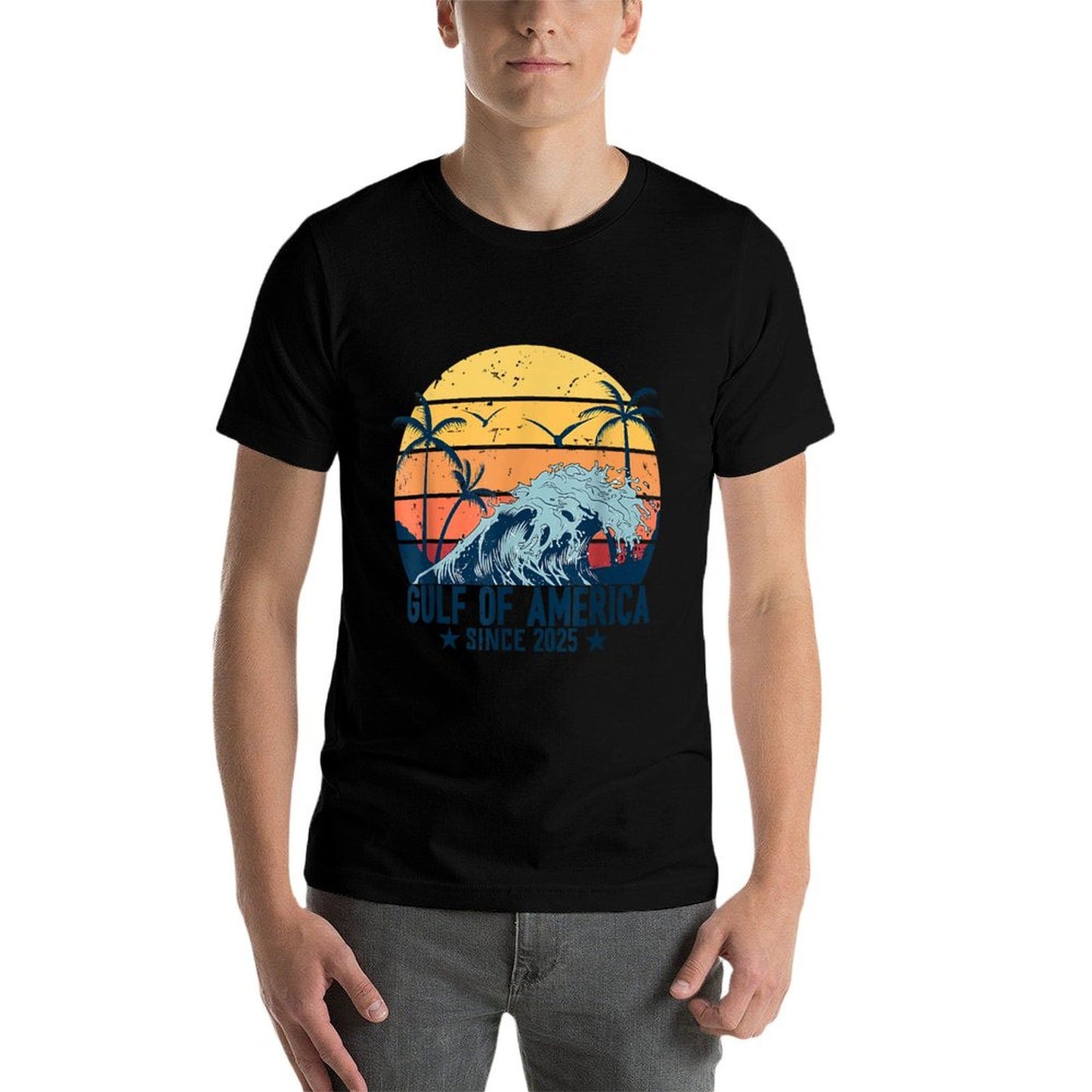 Retro Gulf Of USA America Est 2025 American Flag Man Women Slim-fit Cut T-Shirt