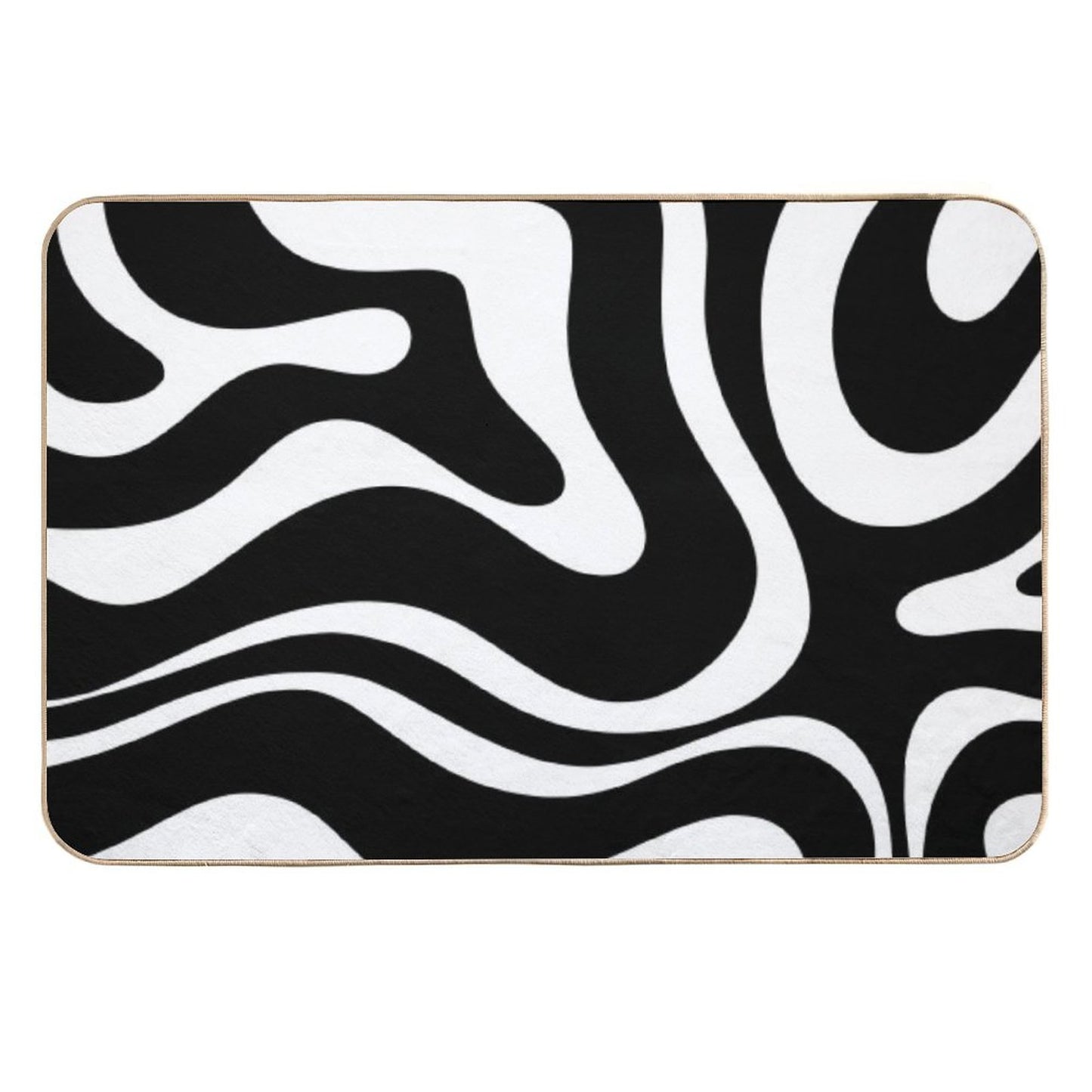 Retro Modern Liquid Swirl Abstract Pattern Square in Black And White Easy Maintenance Bath Mat