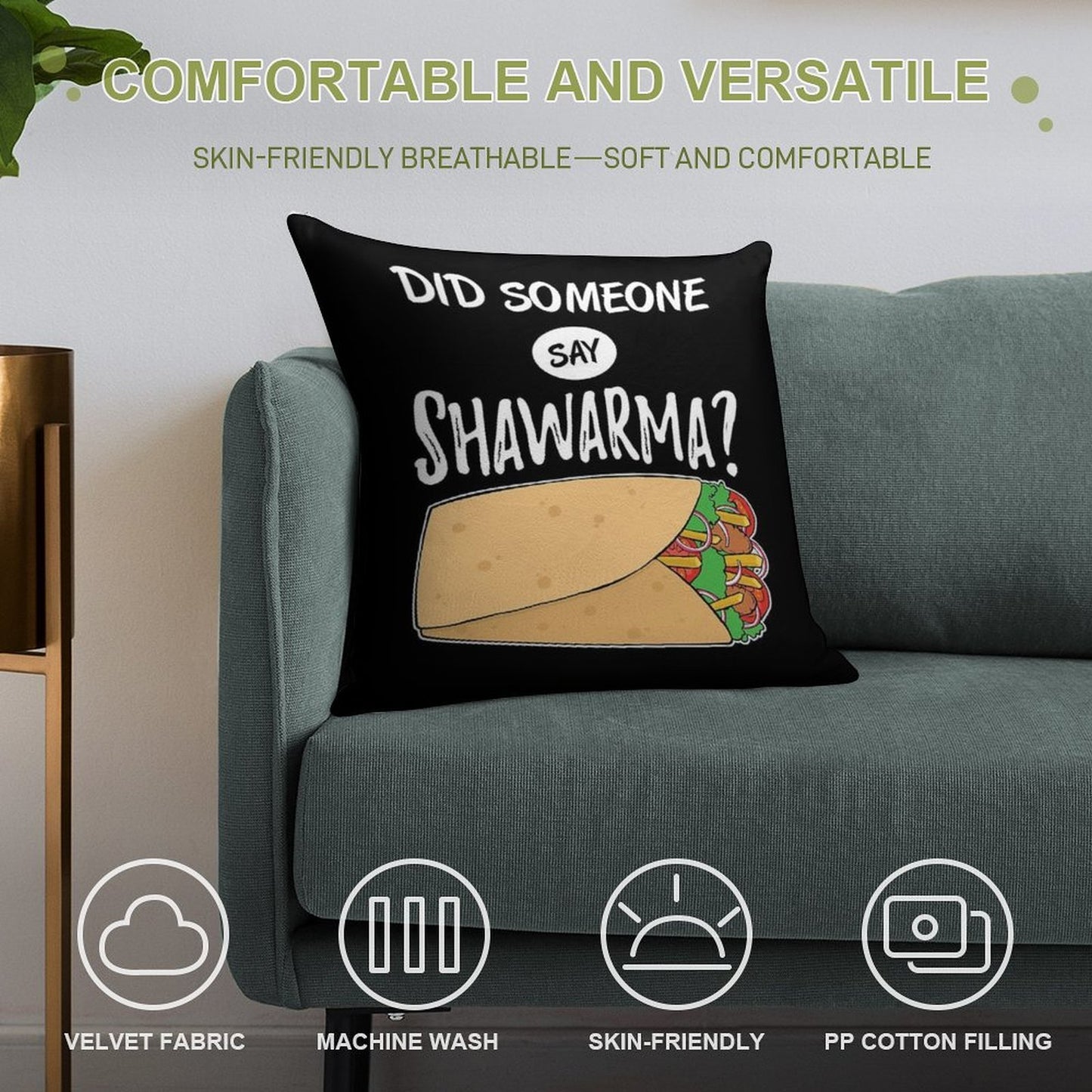 Funny Arabic Food Did Someone Say Shawarma Graphic Soft Easy Maintenance Throw Pillow