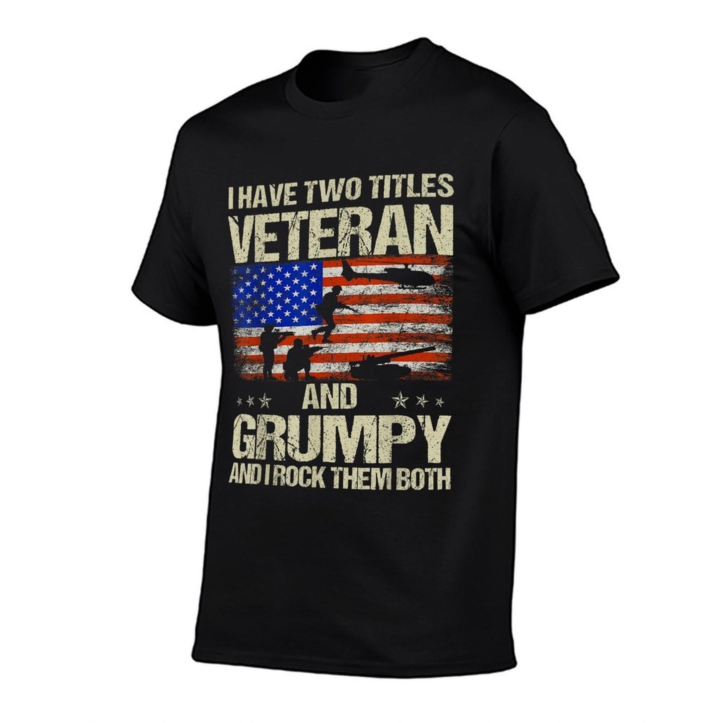 I Have Two Titles Veteran And Grumpy Funny Dad Papa Grandpa Polyester Blend T-Shirt