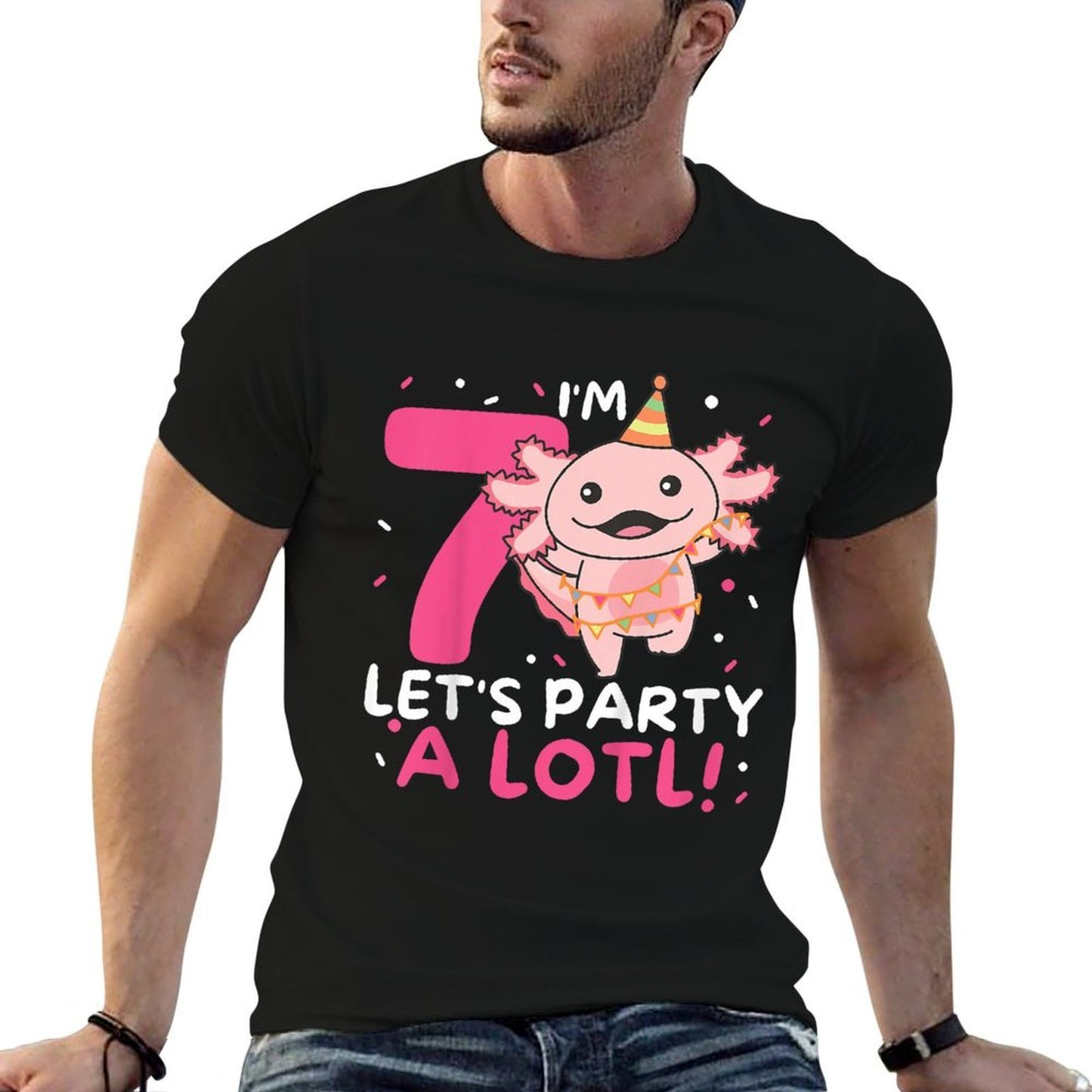 Kids 7th Birthday Axolotl Pun Let's Party A Lotl Durable T-Shirt