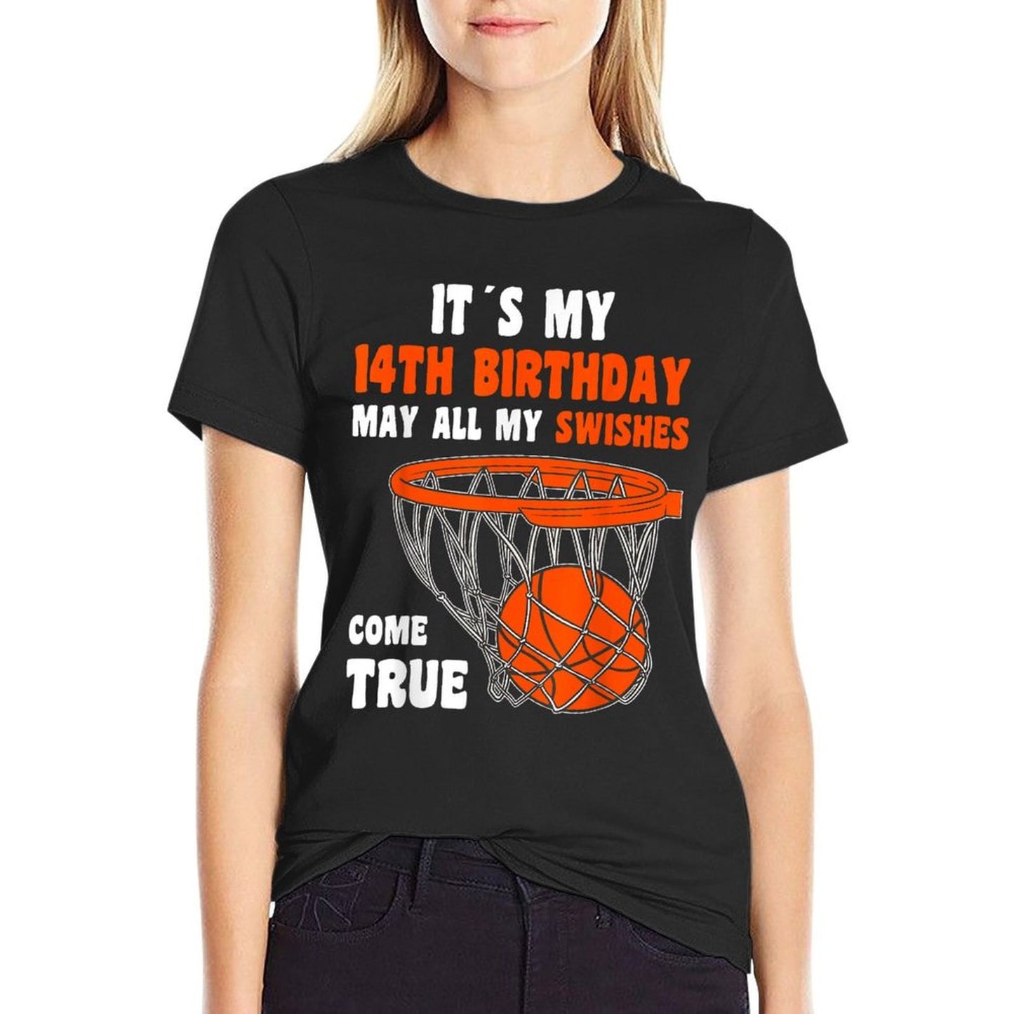14 Year Old Happy 14th Birthday Basketball 14th Birthday Stretchy T-Shirt