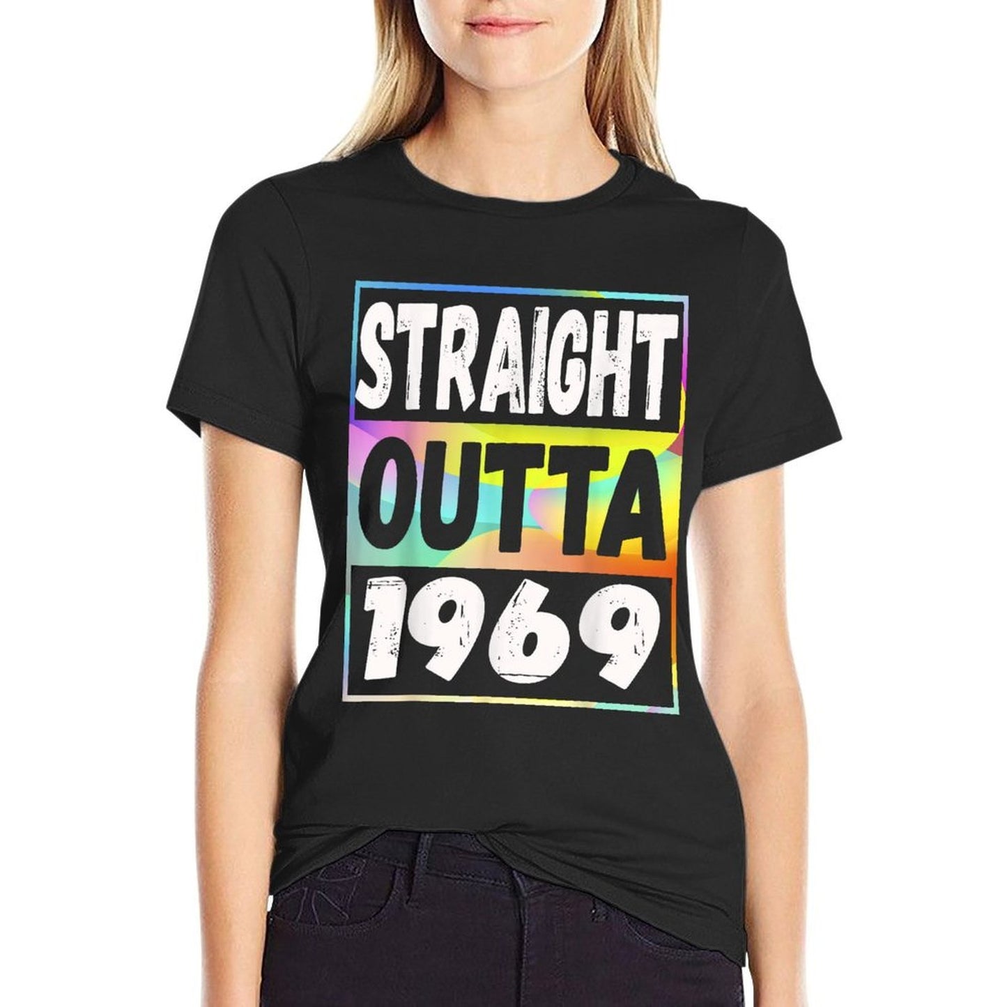 Straight Outta 1969 50th Birthday Gift Ribbed Collar T-Shirt