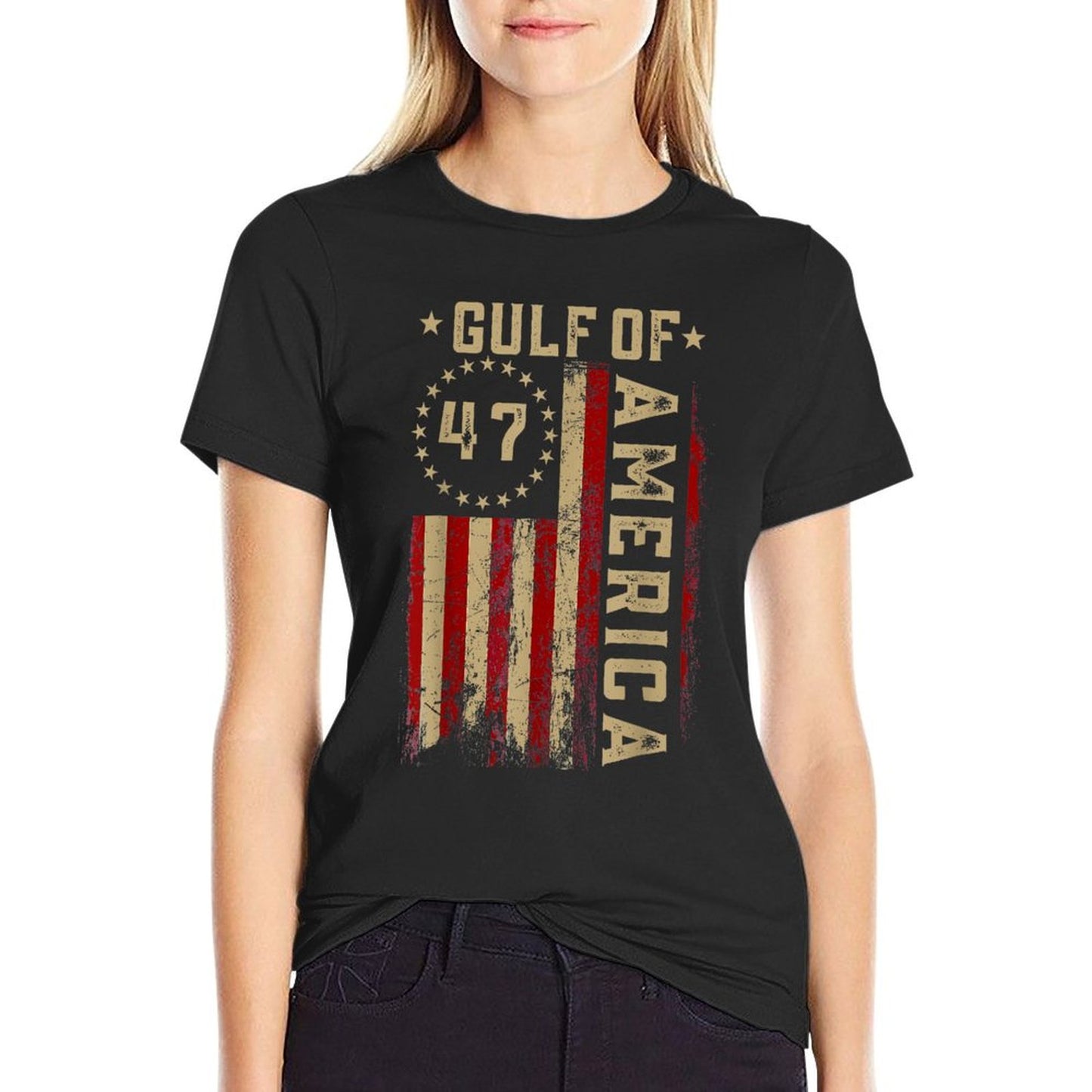 Gulf of USA America Funny USA Flag Graphic-printed T-Shirt