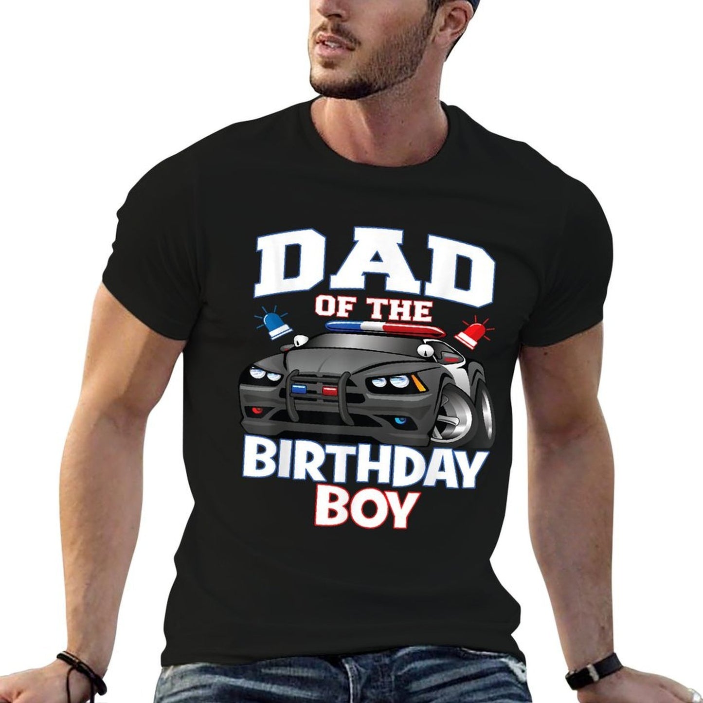 Dad Of The Birthday Boy Policeman Officer Party Fade-proof Color T-Shirt