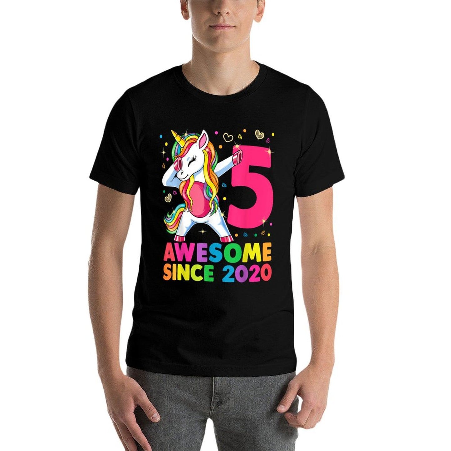 5 Years Old Unicorn Dabbing 5th Birthday Girl Unicorn Party Cotton T-Shirt