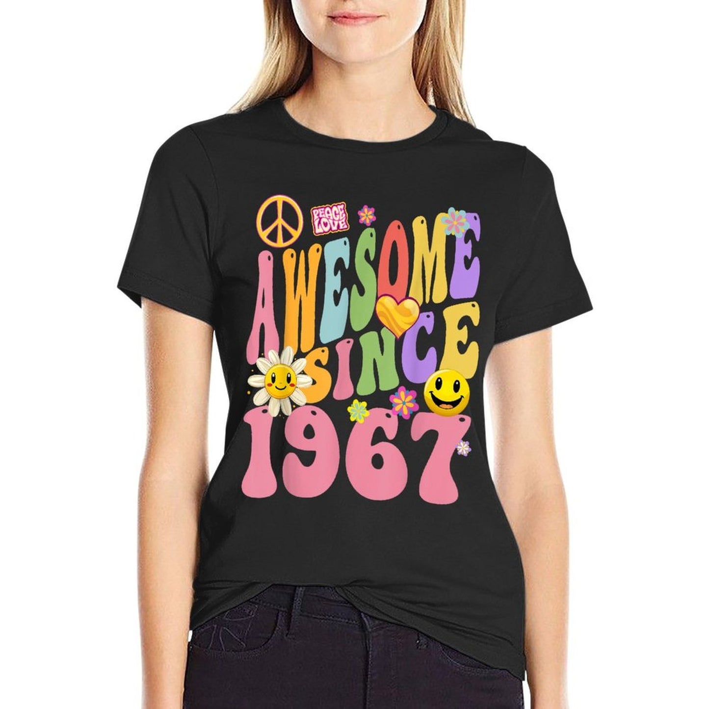1967 Birthday Vintage Hippie Retro Awesome Since 1967 Moisture-wicking T-Shirt