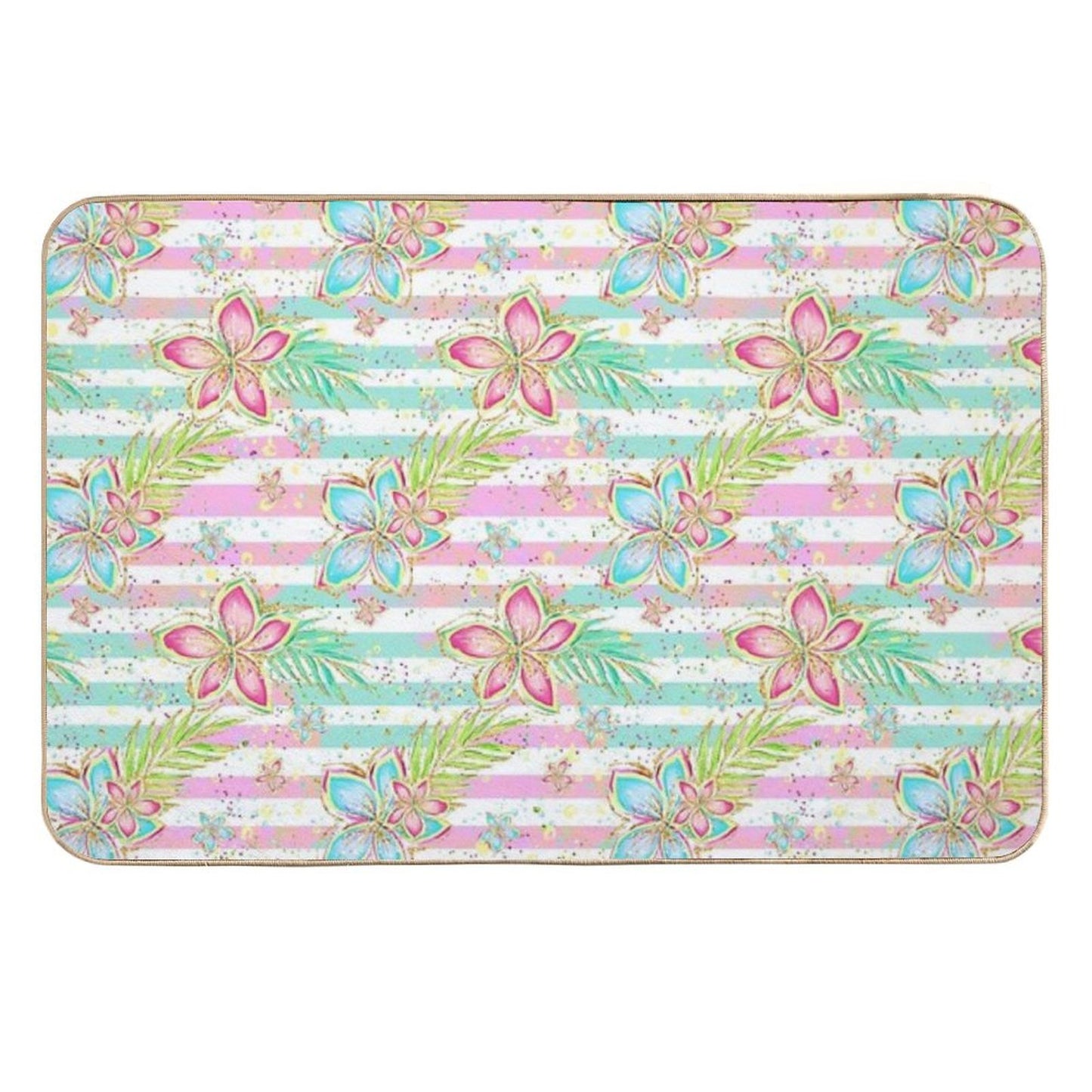 Hibiscus Flowers Absorbent Bath Mat