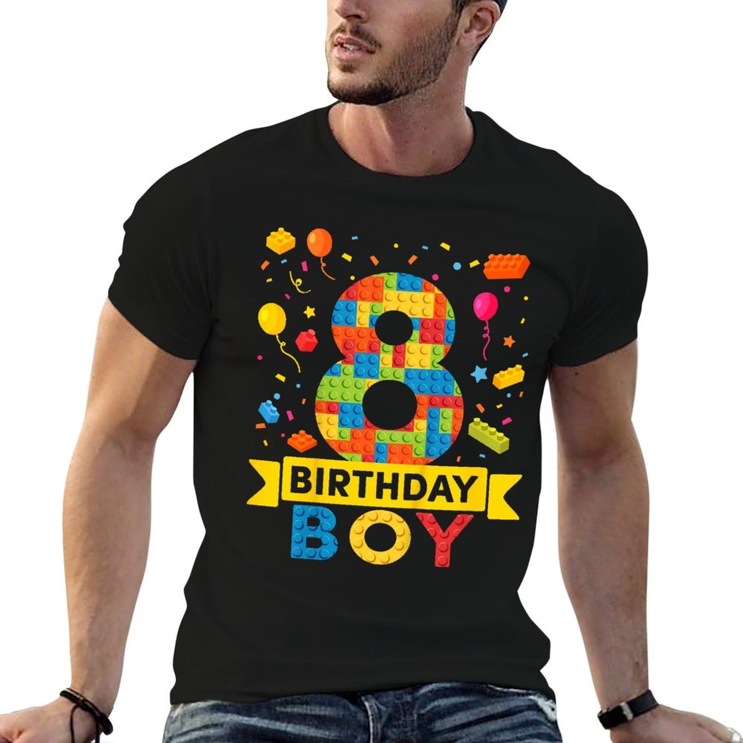 Kids 8 Year Old Building Blocks 8th Birthday Boy Stretchy T-Shirt