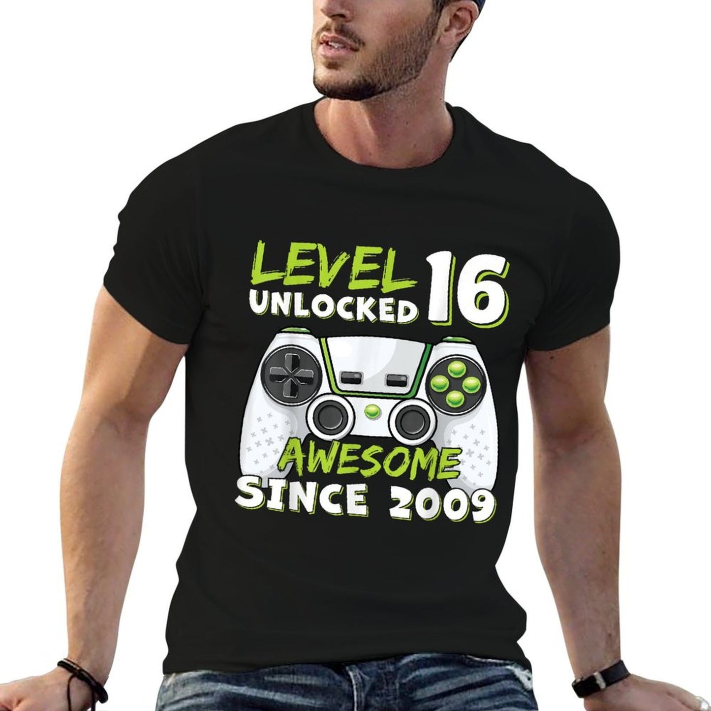 16 Year Old BDay Decorations Son Boy 16yr 2009 16th Birthday Ribbed Collar T-Shirt