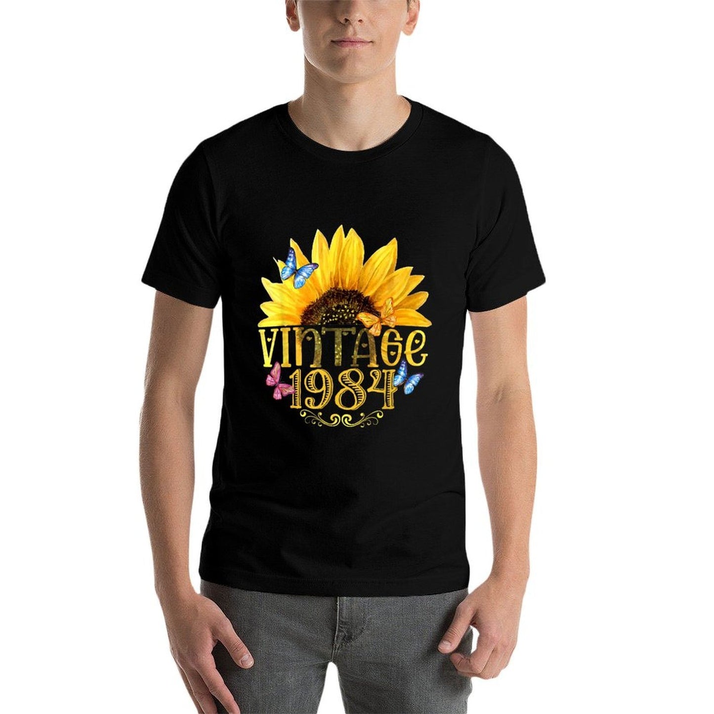Vintage 1984 Sunflower Floral Butterfly Funny 40th Birthday Odor-resistant T-Shirt