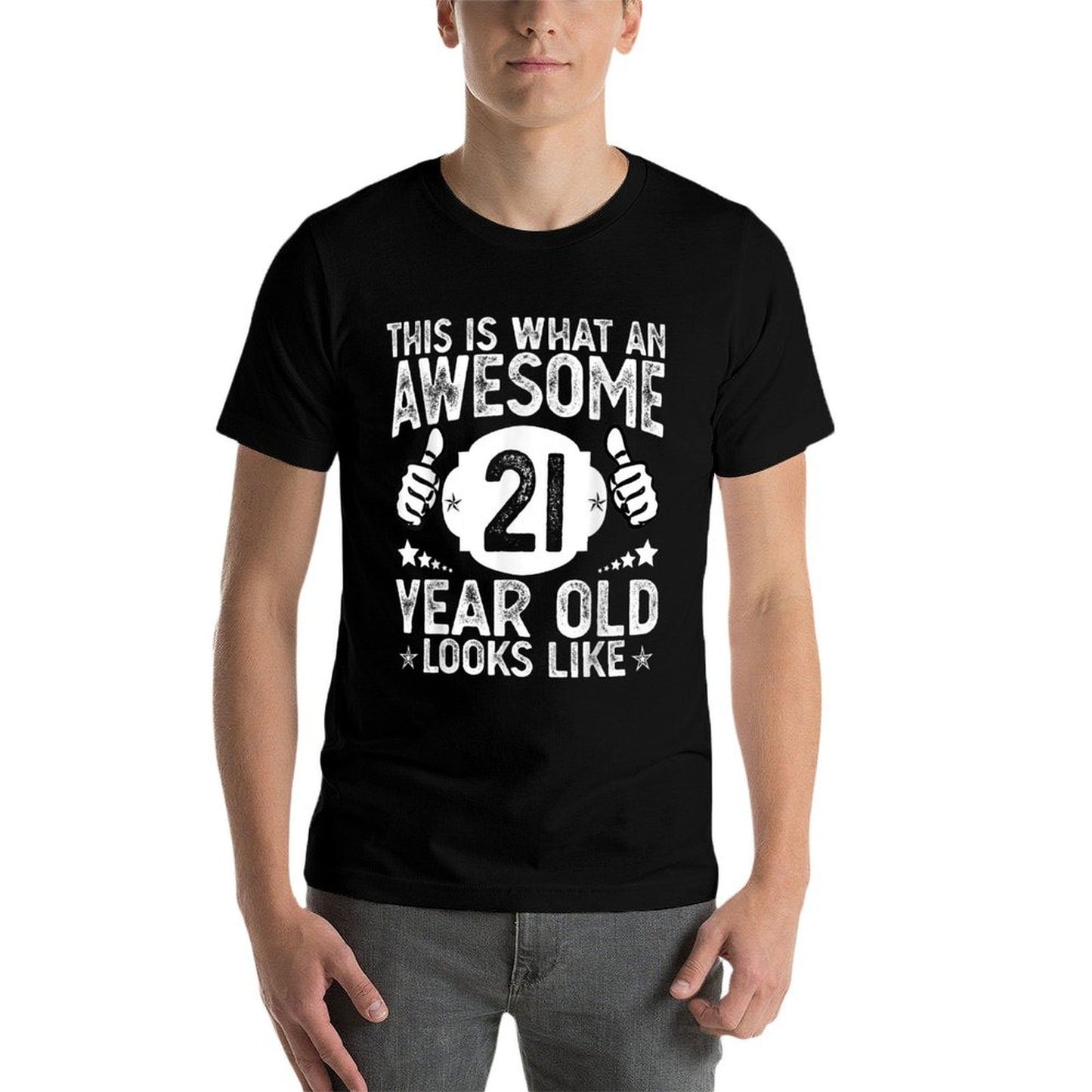 This Is What An Awesome 21 Year Old Looks Like 21st Birthday Ribbed Collar T-Shirt