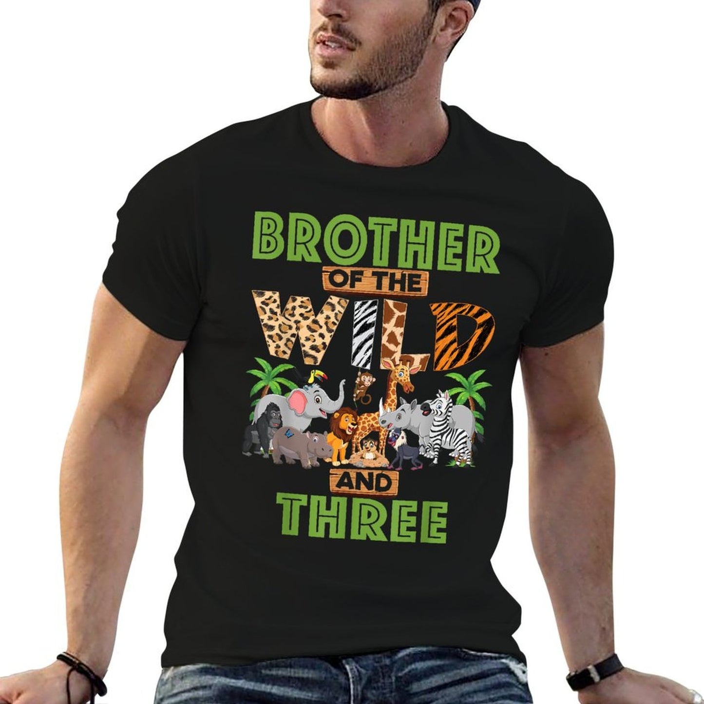 3rd Birthday Zoo Safari Jungle Brother Of The Wild And Three Rolled Sleeves T-Shirt