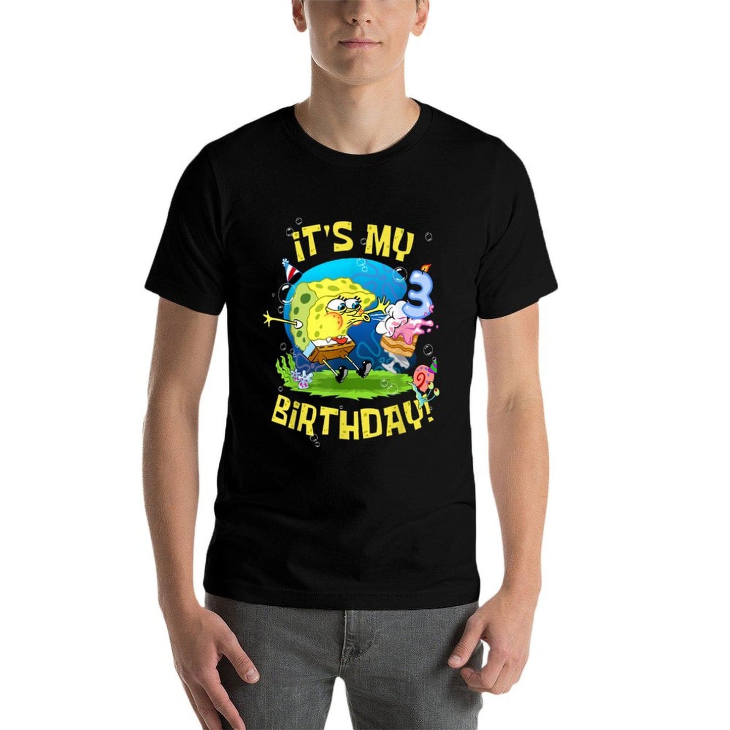 Mademark X SpongeBob SquarePants - Spongebob It's My 3rd Birthday Cake Three Years Spongebob Durable T-Shirt