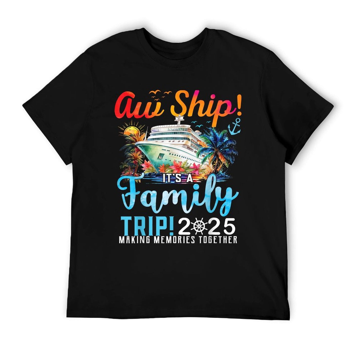 Aw Ship It's A Family Trip 2025 Family Matching Cruise Trip Oversized Silhouette T-Shirt