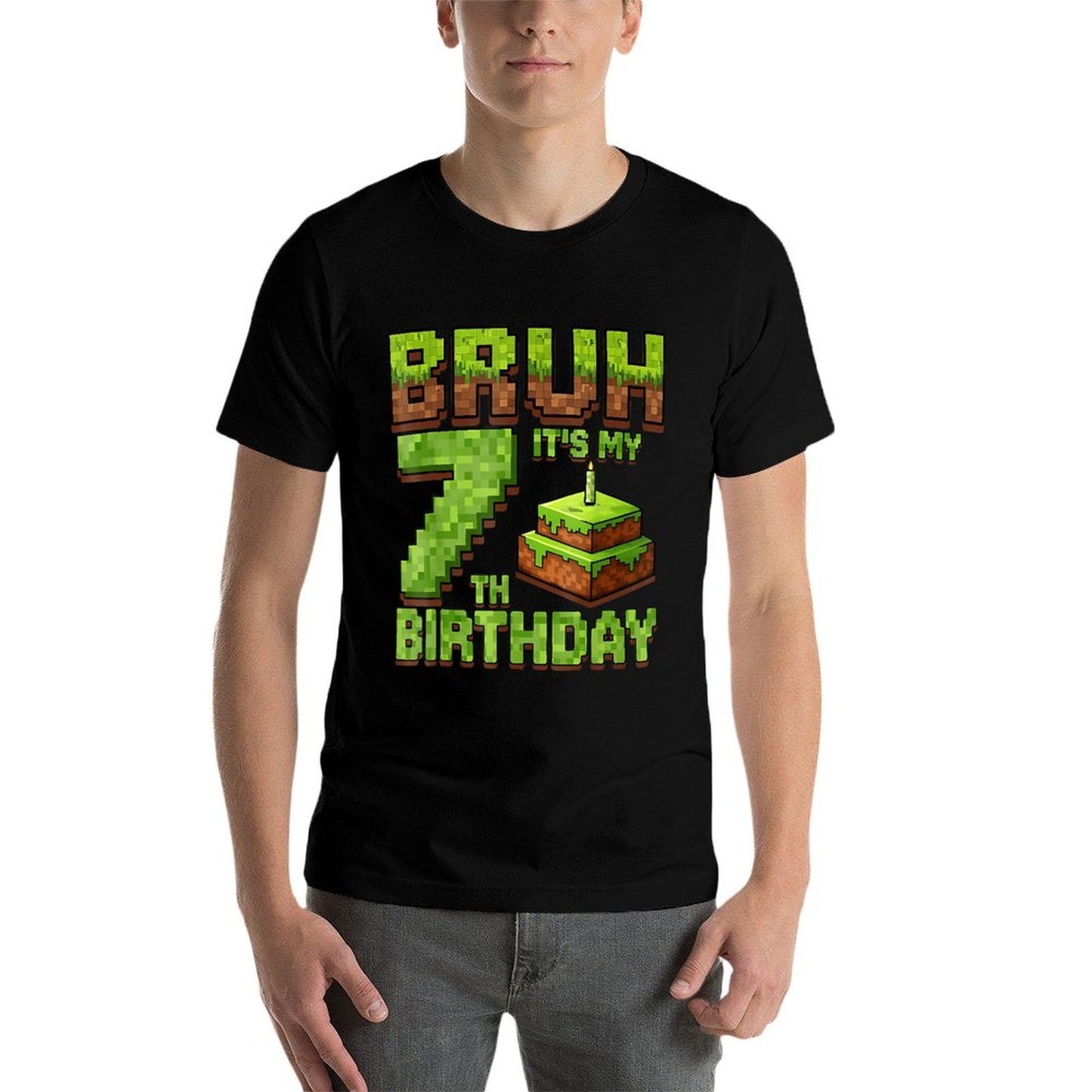 Funny Birthday Boy Bruh It's My 7th Birthday Game Pixel Stretchy T-Shirt