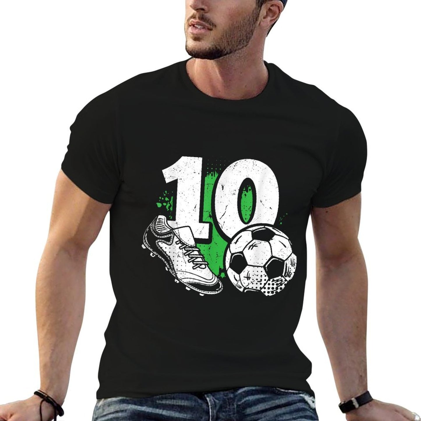 10th Birthday Boy Soccer Player Football 10 Years Old Oversized Silhouette T-Shirt