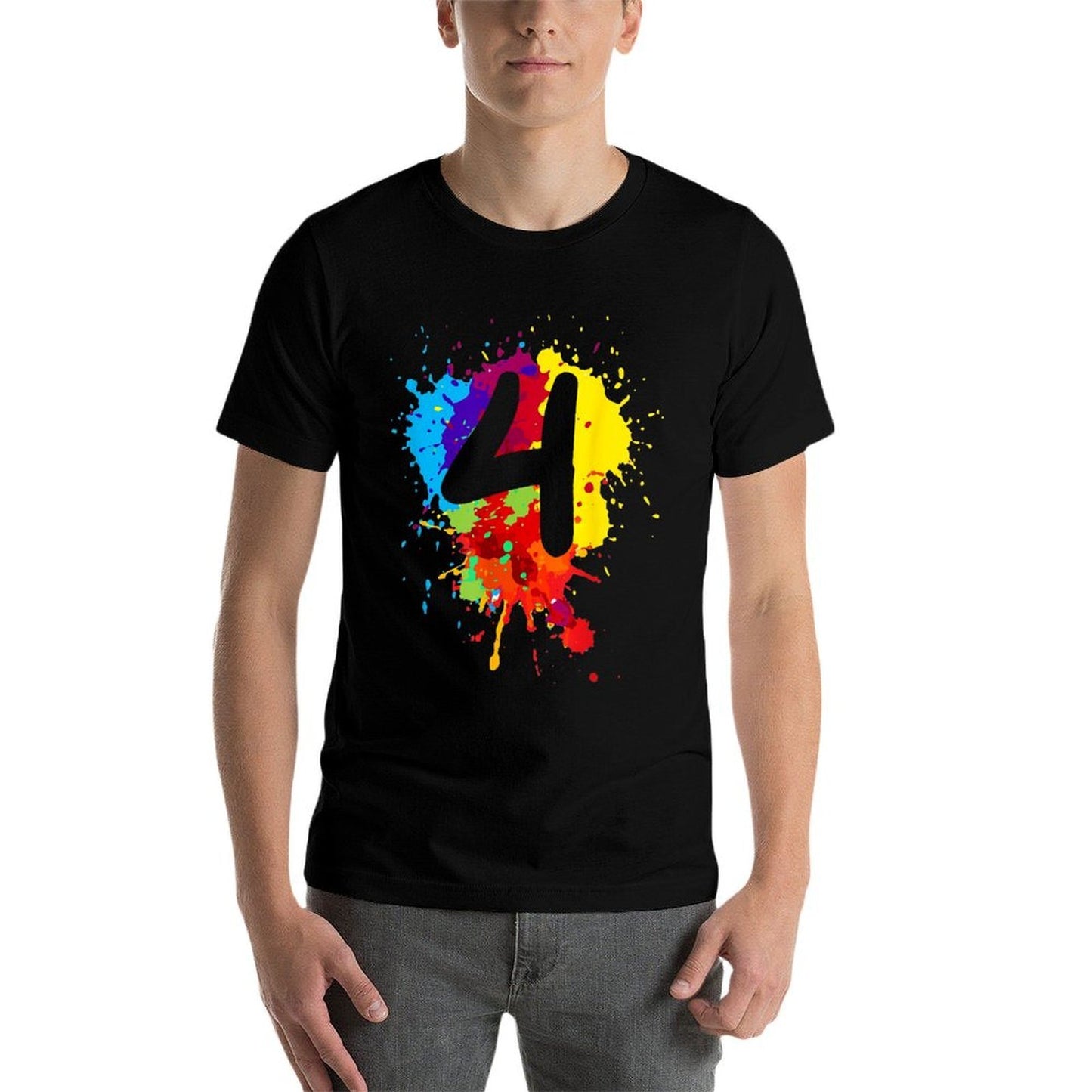 4 Years Old Girl Boy Birthday Gift Colourful Paint Splashes Versatile T-Shirt
