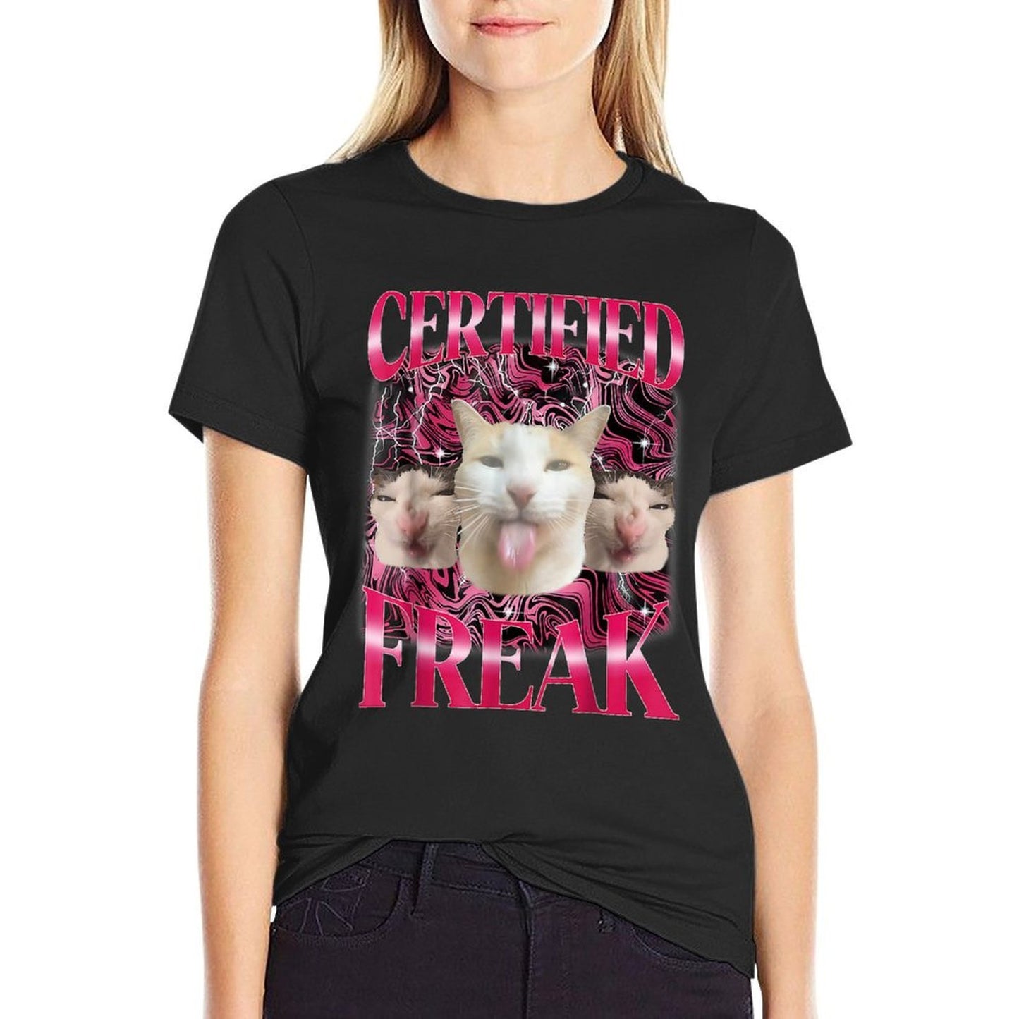 Certified Freak Eat Cement Cursed Cat Funny Cat Meme Slim-fit Cut T-Shirt