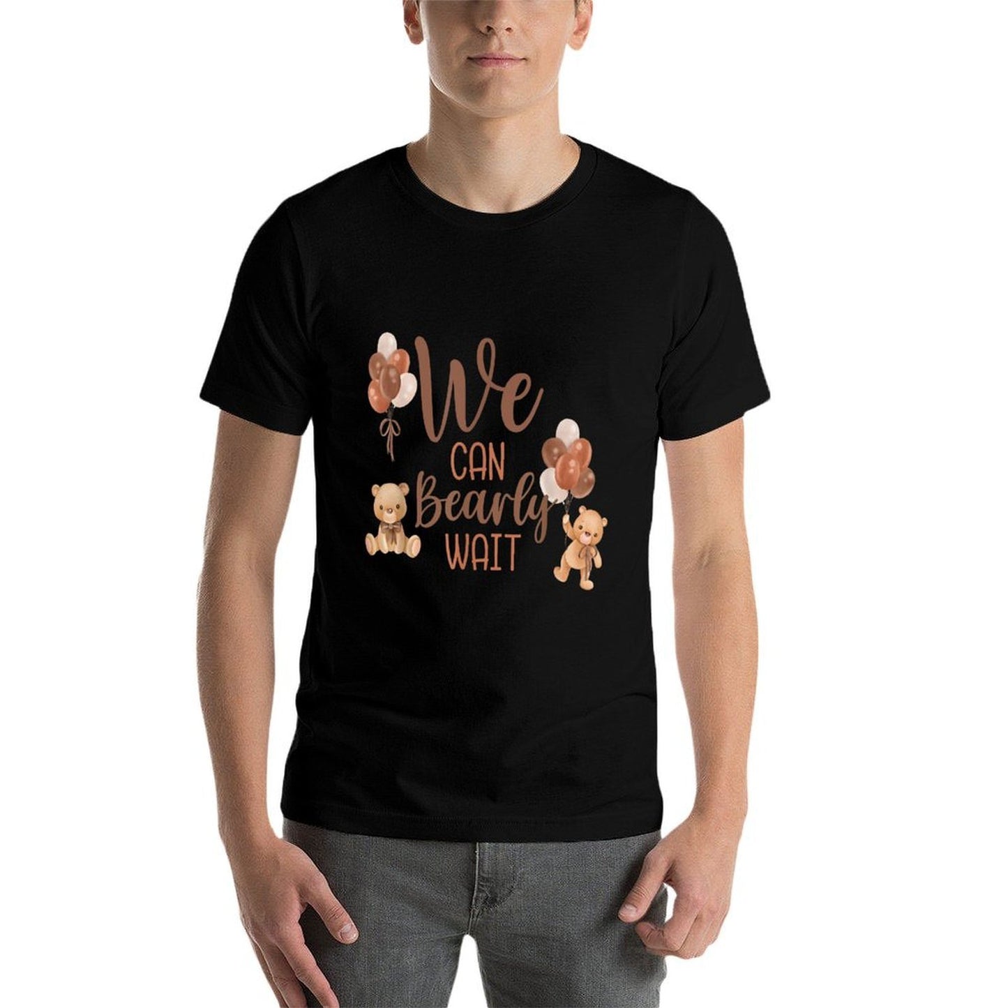 We Can Bearly Wait Bear Gender Neutral Boy Baby Shower Heathered Texture T-Shirt