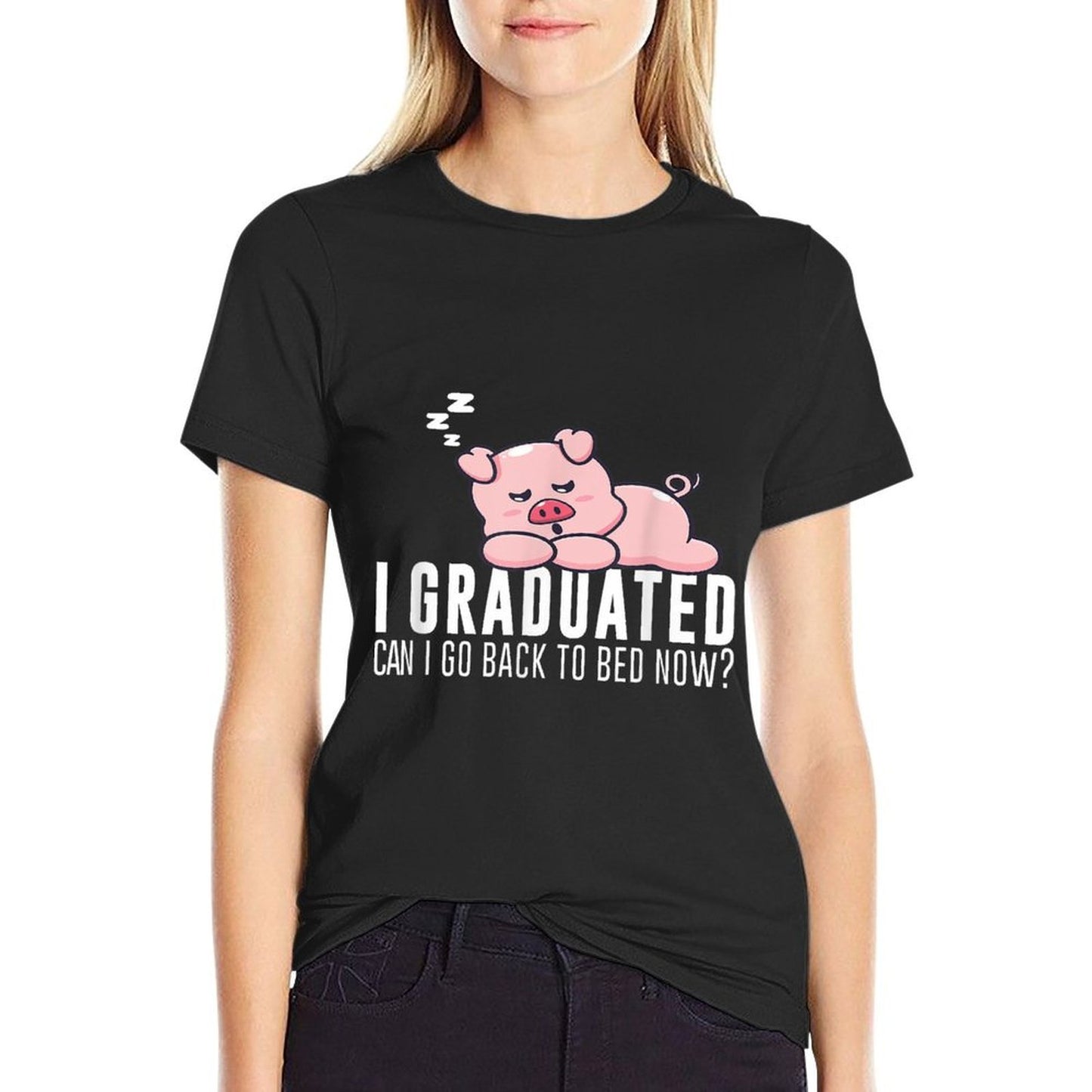 Funny I Graduated Can I Go Back To Bed Now Graduation Pig Rolled Sleeves T-Shirt