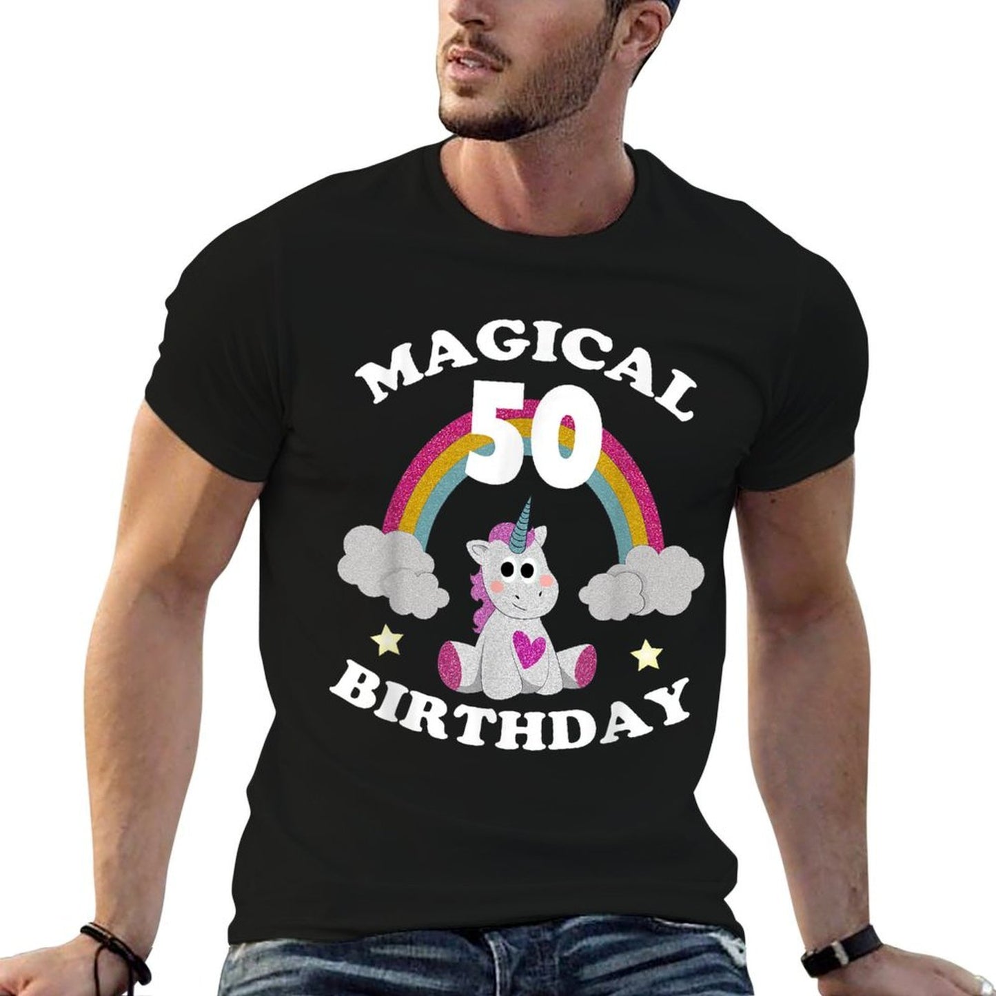 50th Birthday Magical Unicorn Birthday Rainbow Summer-ready Fabric T-Shirt