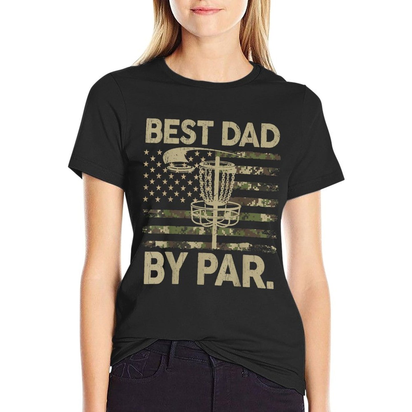 Disc Golf Frisbee Funny Best Dad Par Camo US Flag Golfer Eco-friendly Material T-Shirt
