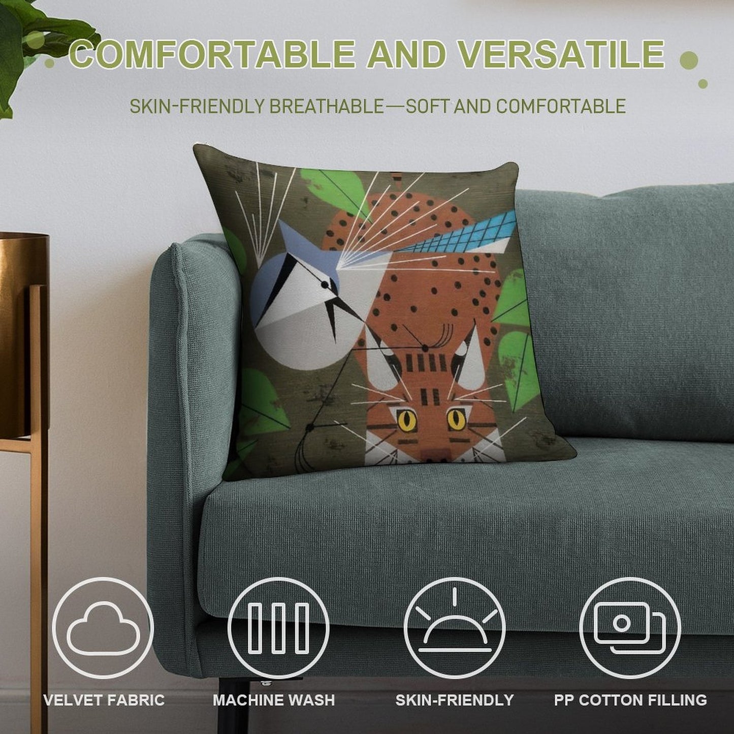 Charley Harper Style Soft Skin-Friendly Throw Pillow