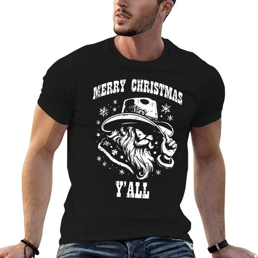 Merry Christmas Yall Santa Cowboy Xmas Country Men Women Kid Eco-friendly Material T-Shirt