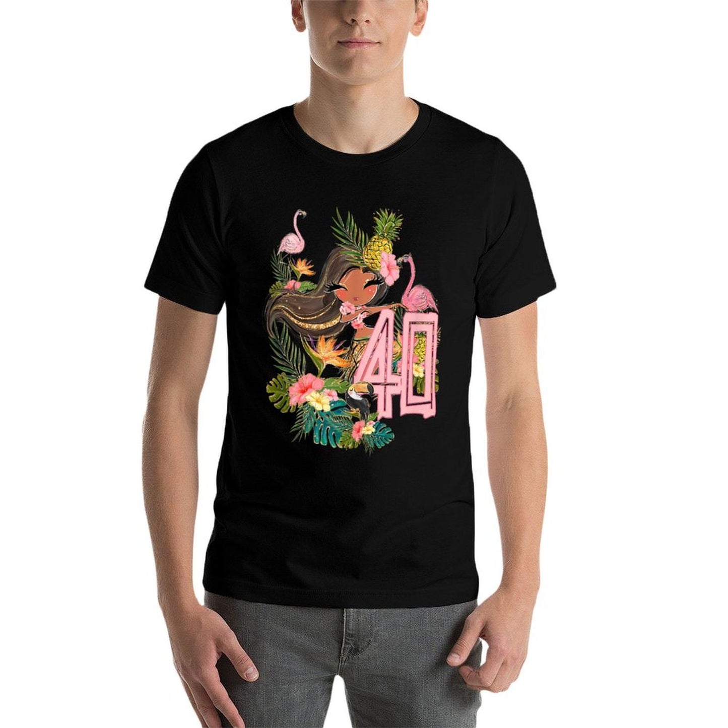 40th Birthday Tiki Party Pool Summer Hula Hawaiian Luau Heathered Texture T-Shirt
