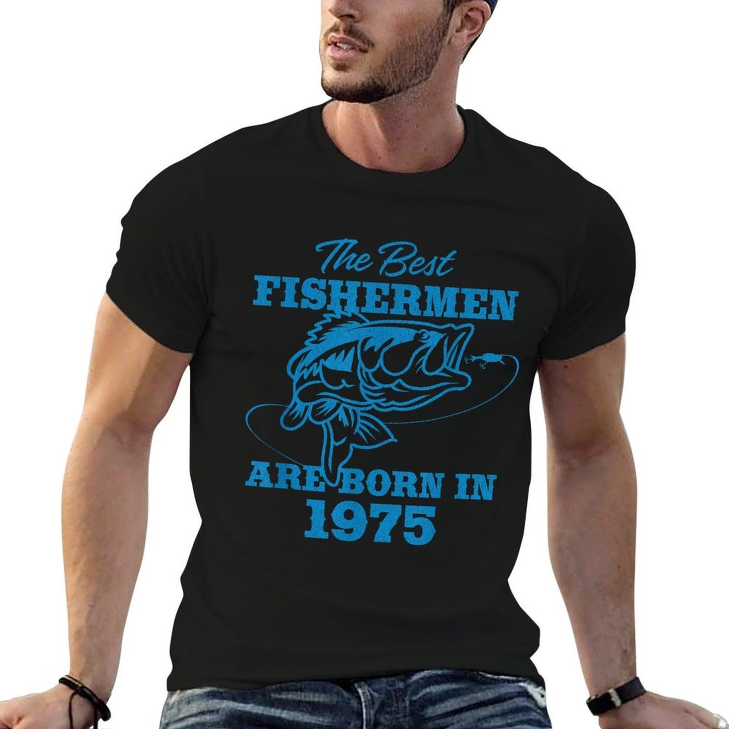 50 Year Old Fisherman Fishing 1975 50th Birthday Rolled Sleeves T-Shirt