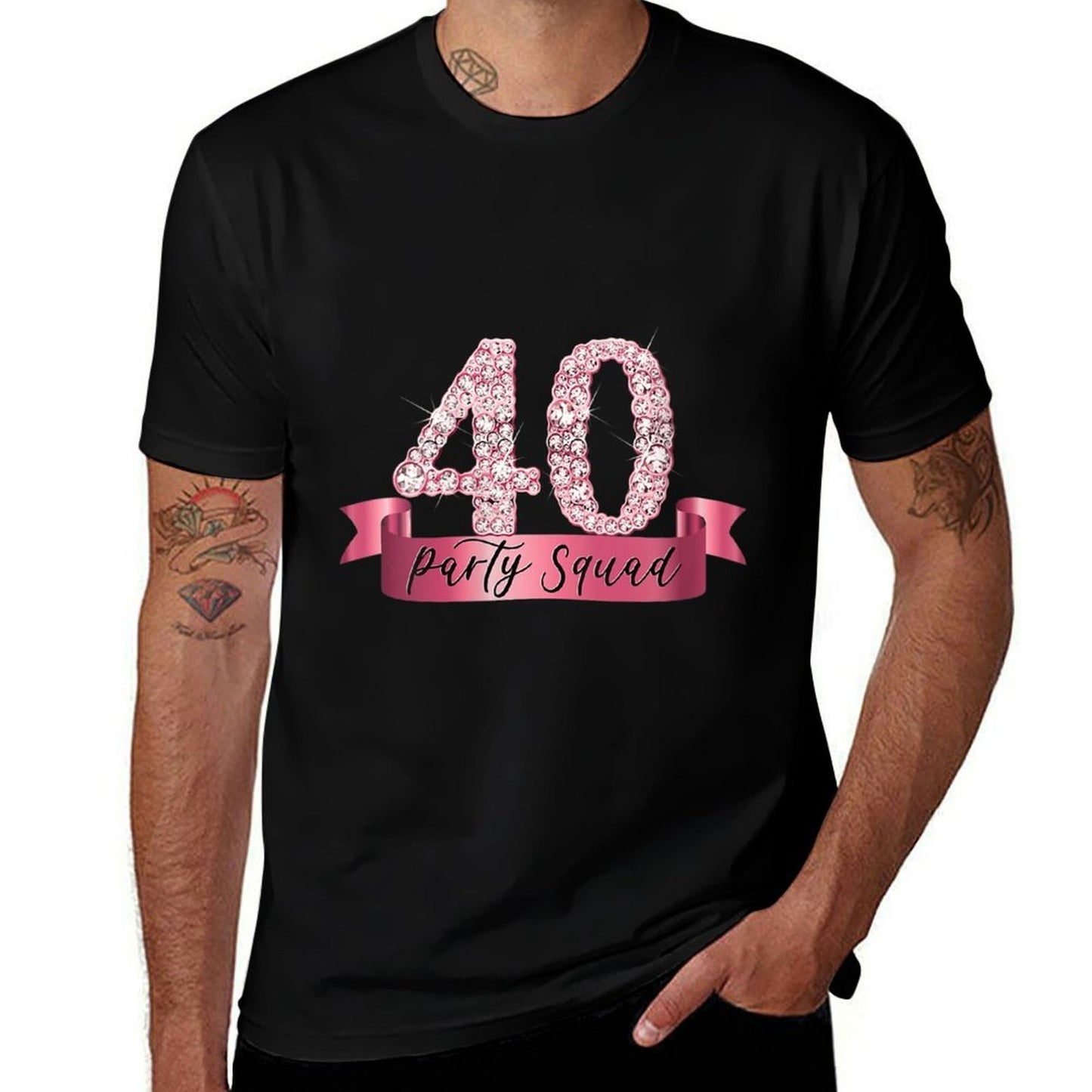 Womens 40th Birthday Party Squad I Pink Group Photo Decor Outfit Summer-ready Fabric T-Shirt