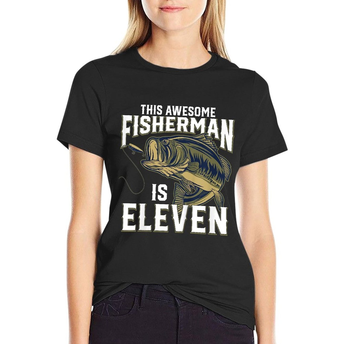 Kids 11 Year Old Fishing Birthday Party Fisherman 11th Gift Boy Fade-proof Color T-Shirt