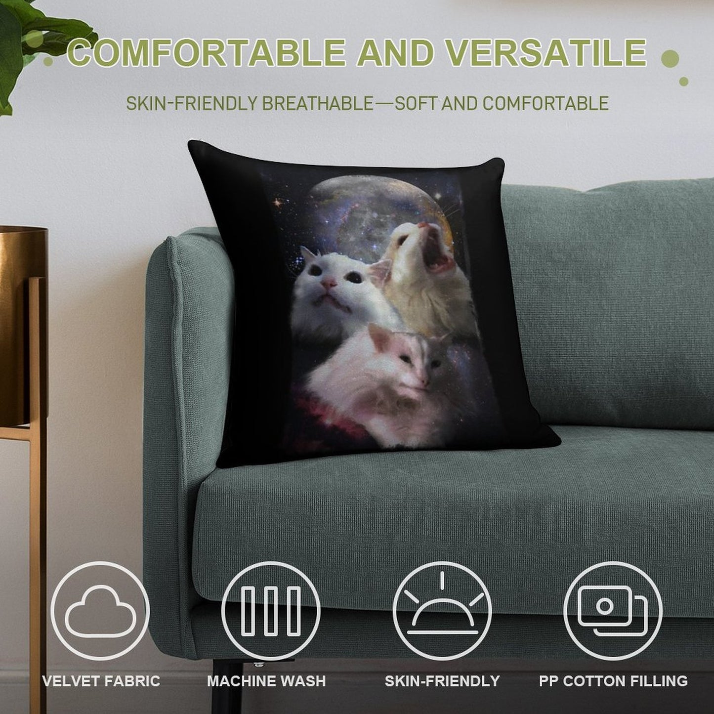 Triple Thurston Moon Cats! Soft Fade-Resistant Throw Pillow