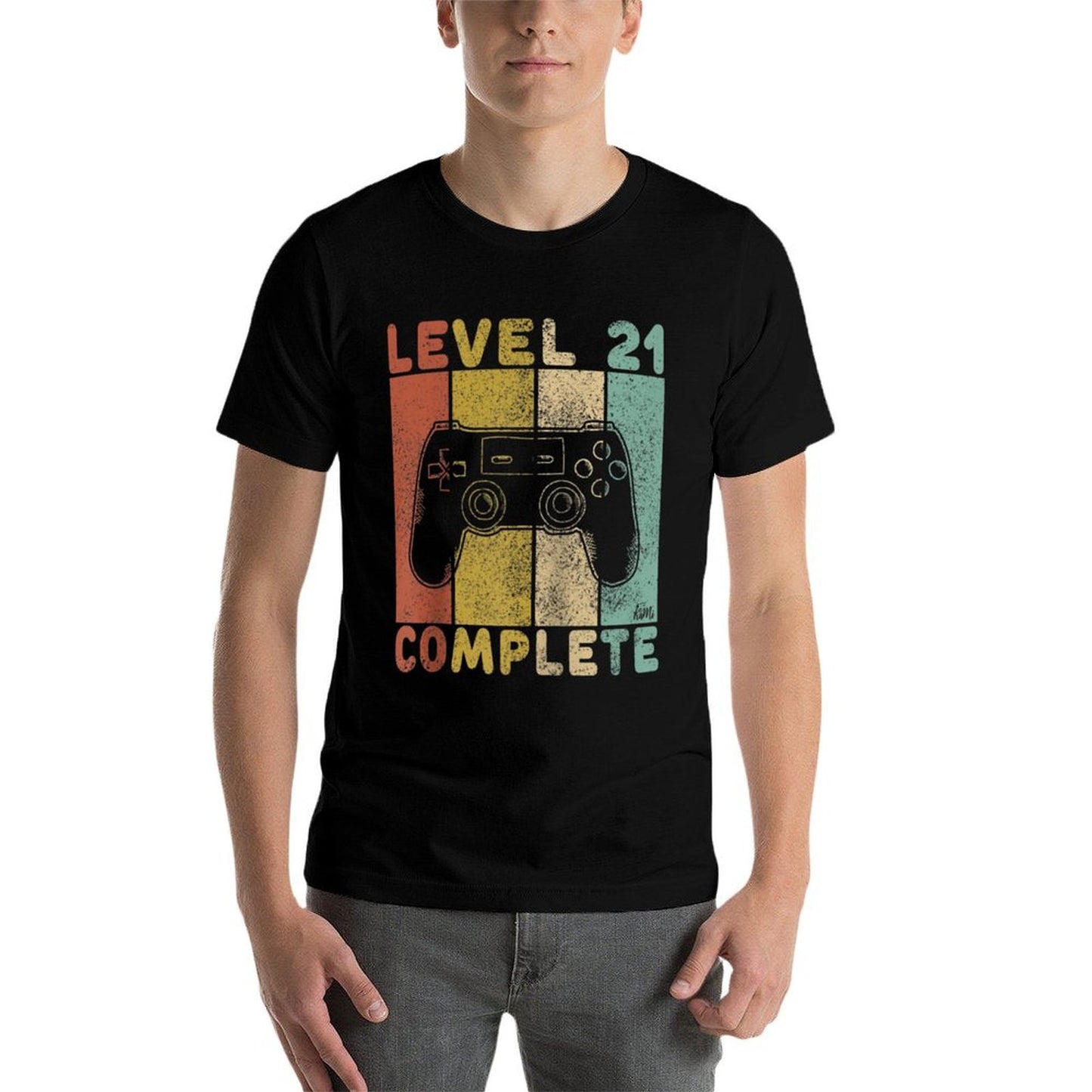 Mens 21st Birthday Men Gaming Level 21 Complete Raglan Baseball Oversized Silhouette T-Shirt