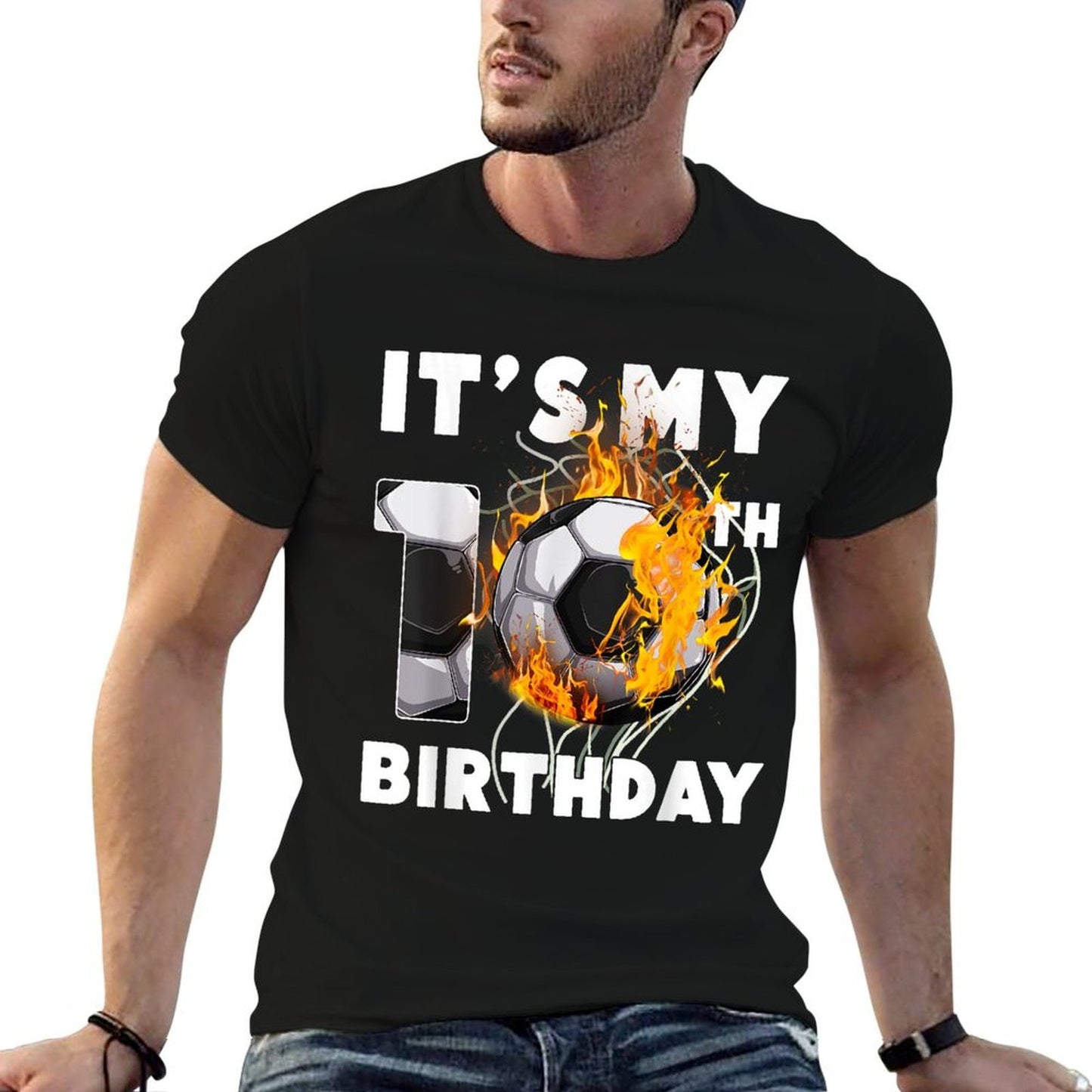 Funny It's My 10th Birthday 10 Years Old Soccer Ball Boys Fade-proof Color T-Shirt