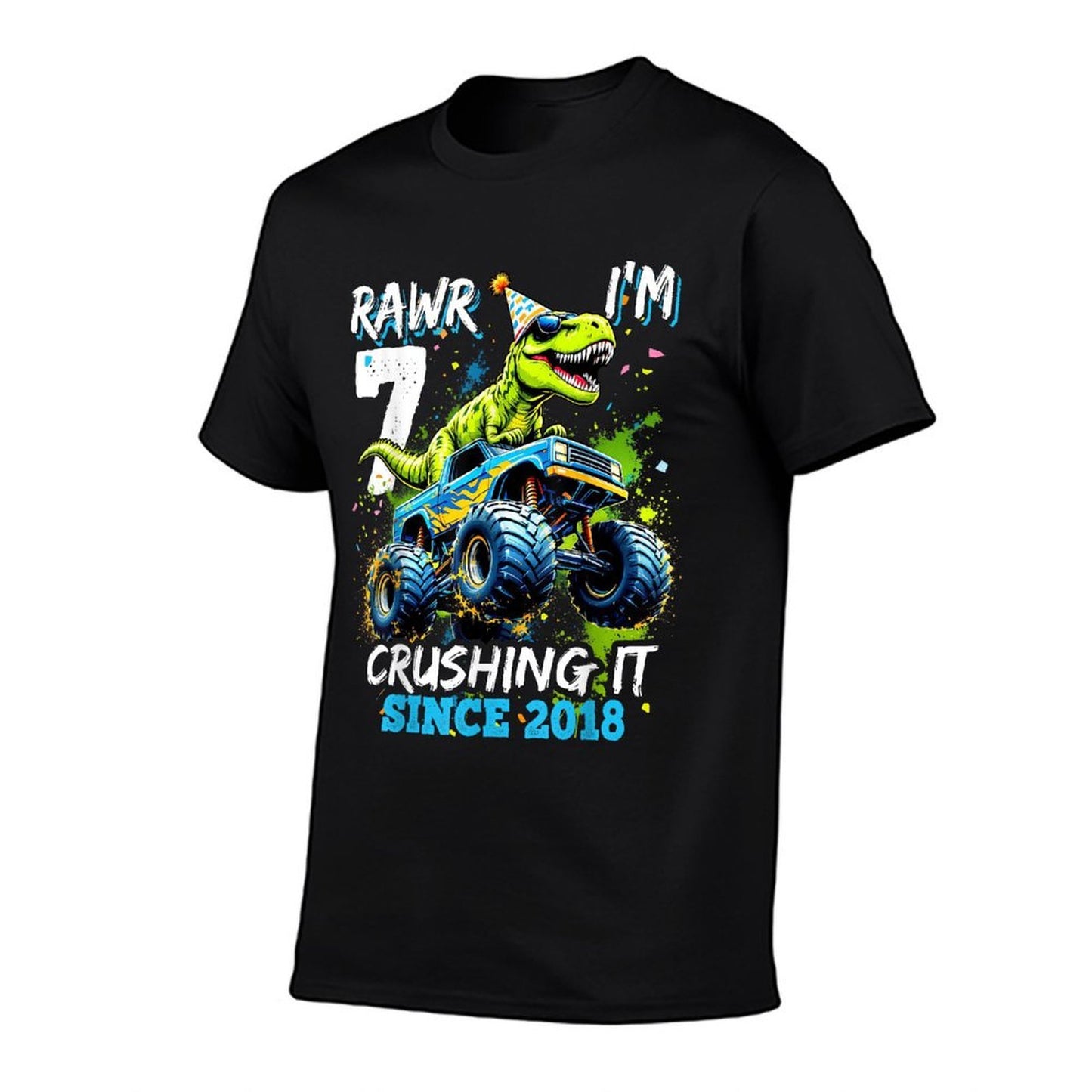 7th Birthday Monster Truck Dinosaur Party Boys Rawr I'm 7 Versatile T-Shirt