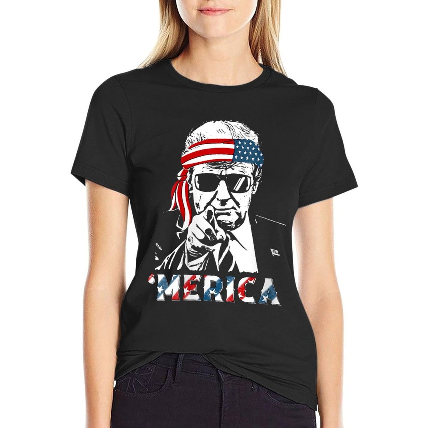 Womens 'MERICA TRUMP Happy 4th Of July Trump American Eco-friendly Material T-Shirt